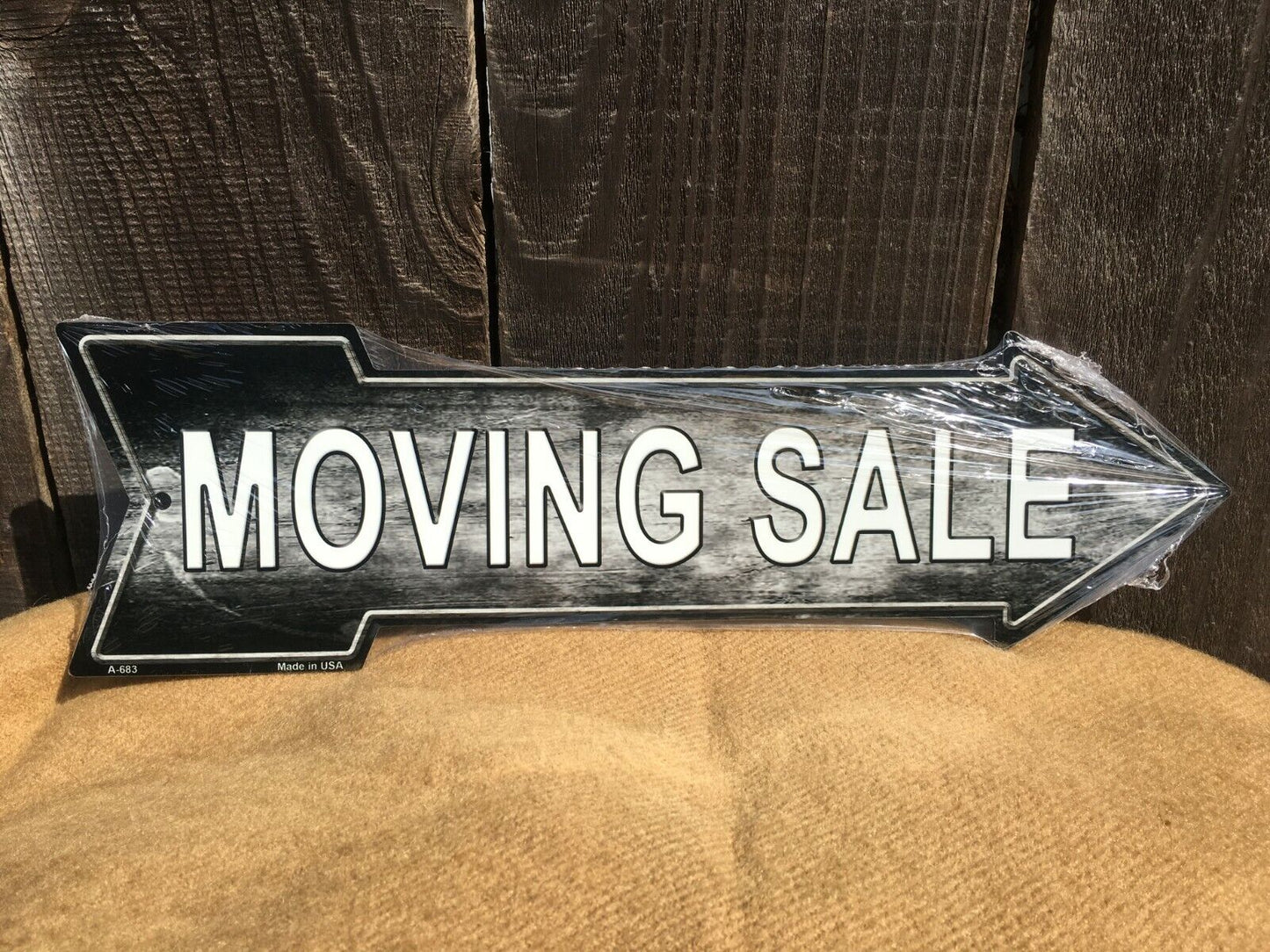 Moving Sale This Way To Arrow Sign Directional Novelty Metal 17" x 5"
