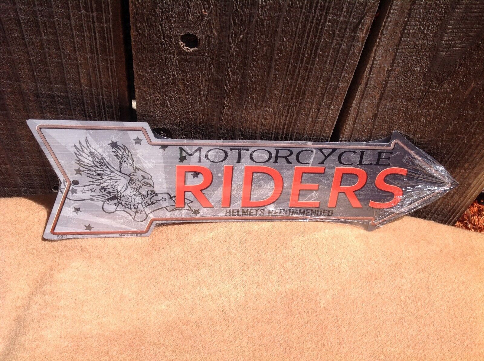 Motorcycle Riders To Arrow Sign Directional Novelty Metal 17" x 5"