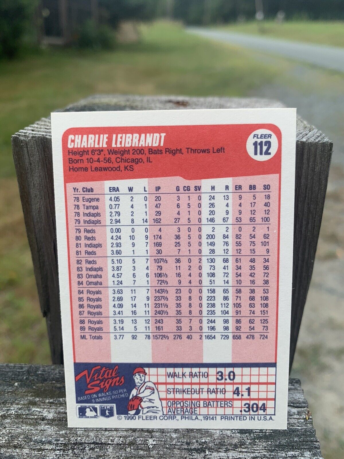 1990 Fleer Baseball Card Kansas City Royals Charlie Leibrandt