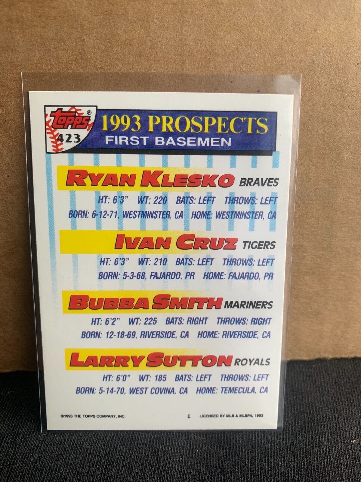 1993 Topps Baseball Card Top Prospects Klesko Cruz Smith Sutton