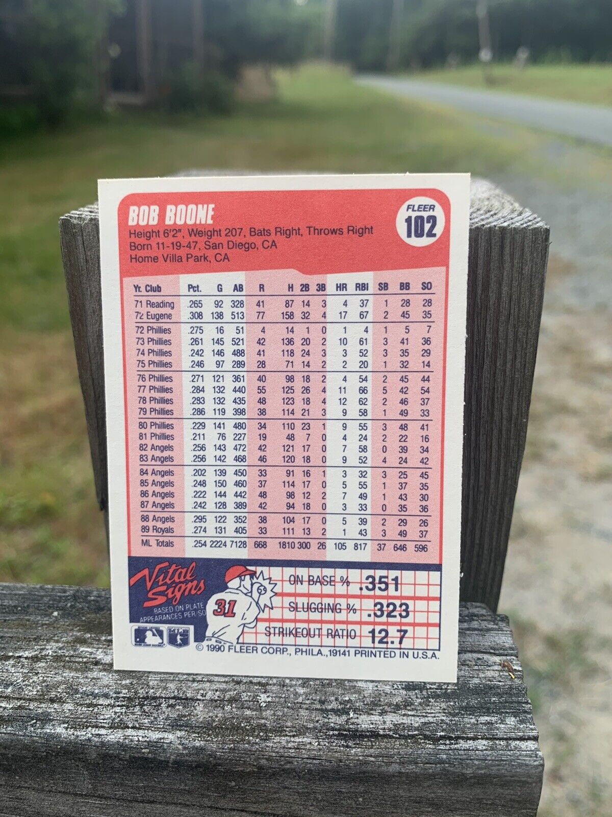 1990 Fleer Baseball Card Kansas City Royals Bob Boone