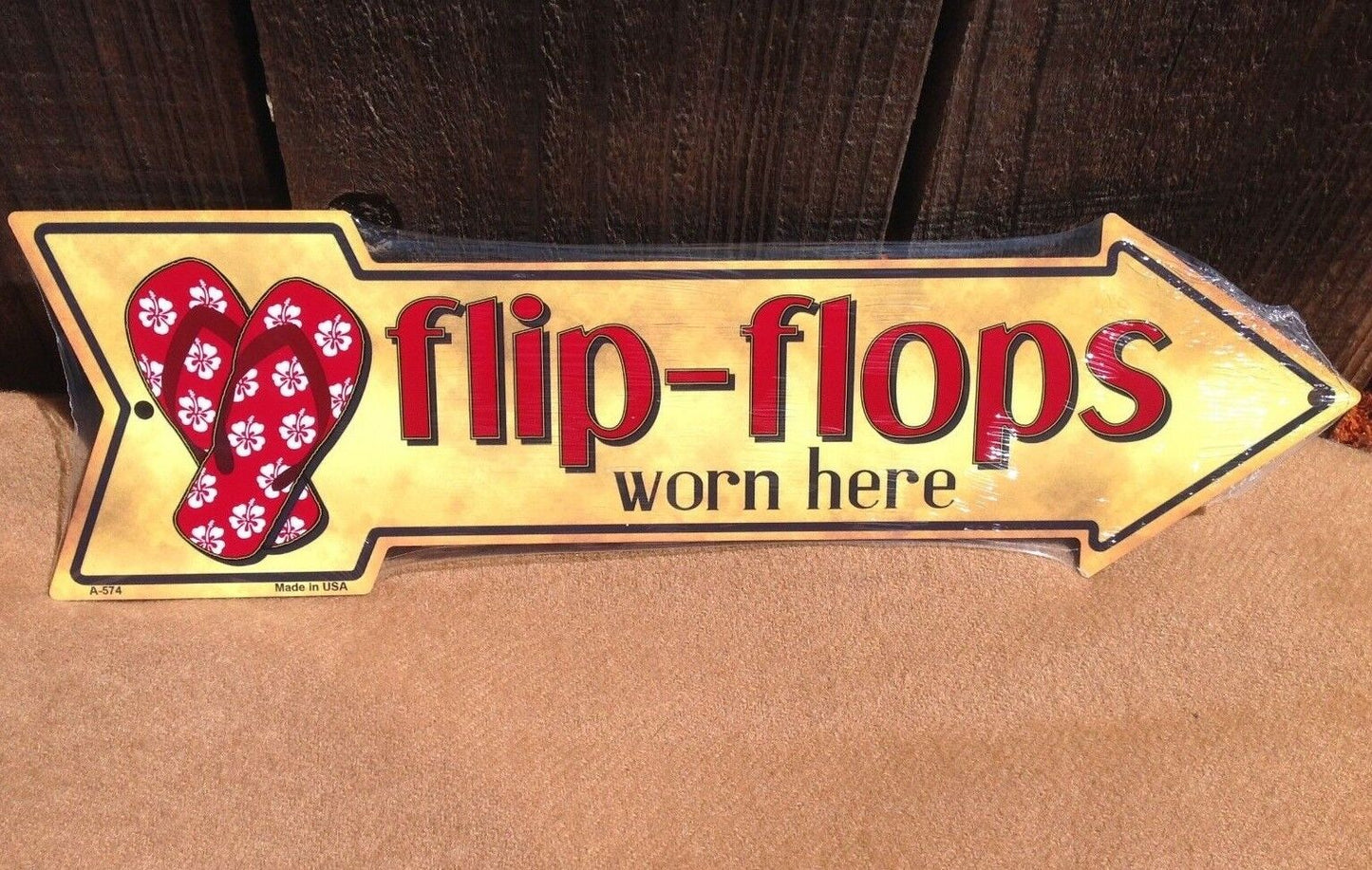 Flip Flops Worn Here This Way To Arrow Sign Directional Novelty Metal 17" x 5"