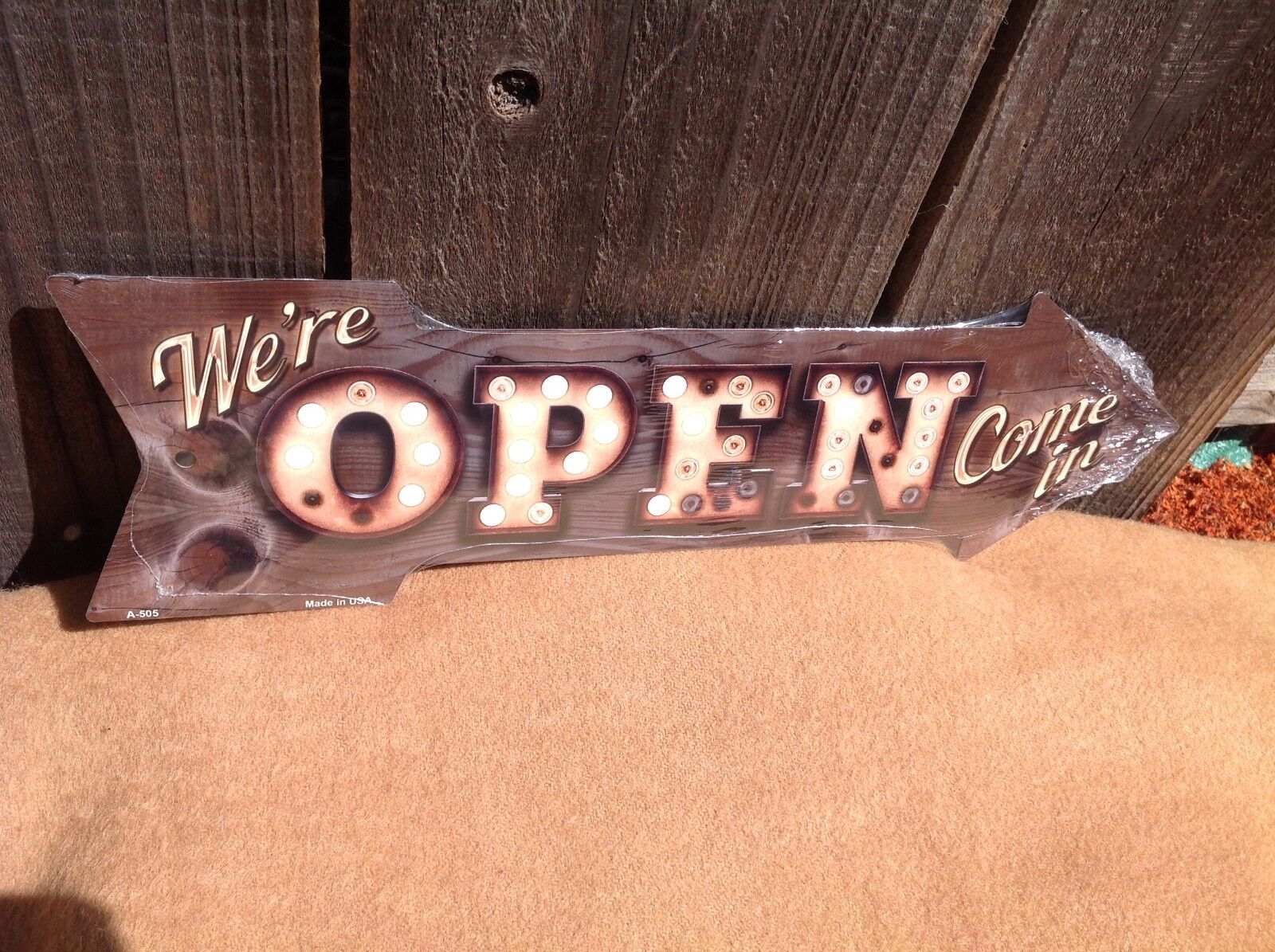We're Open Come In This Way To Arrow Sign Directional Novelty Metal 17" x 5"