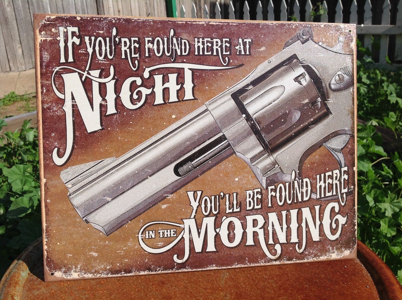 Found At Night In Morning Protect Guns 2nd Amendment Tin Metal Sign Wall Garage 