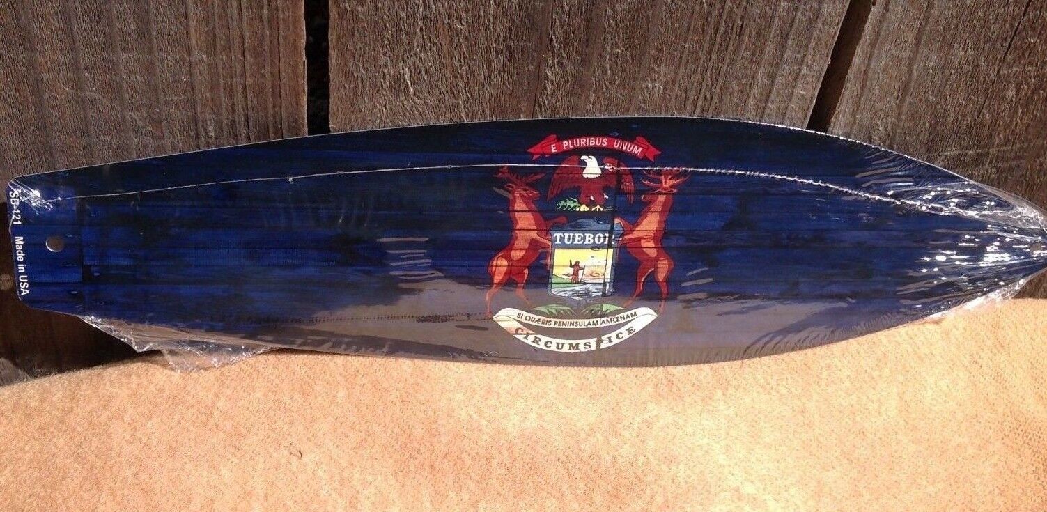 Michigan State Flag Mini Novelty Beach Surf Board Sign 17" x 4.5"