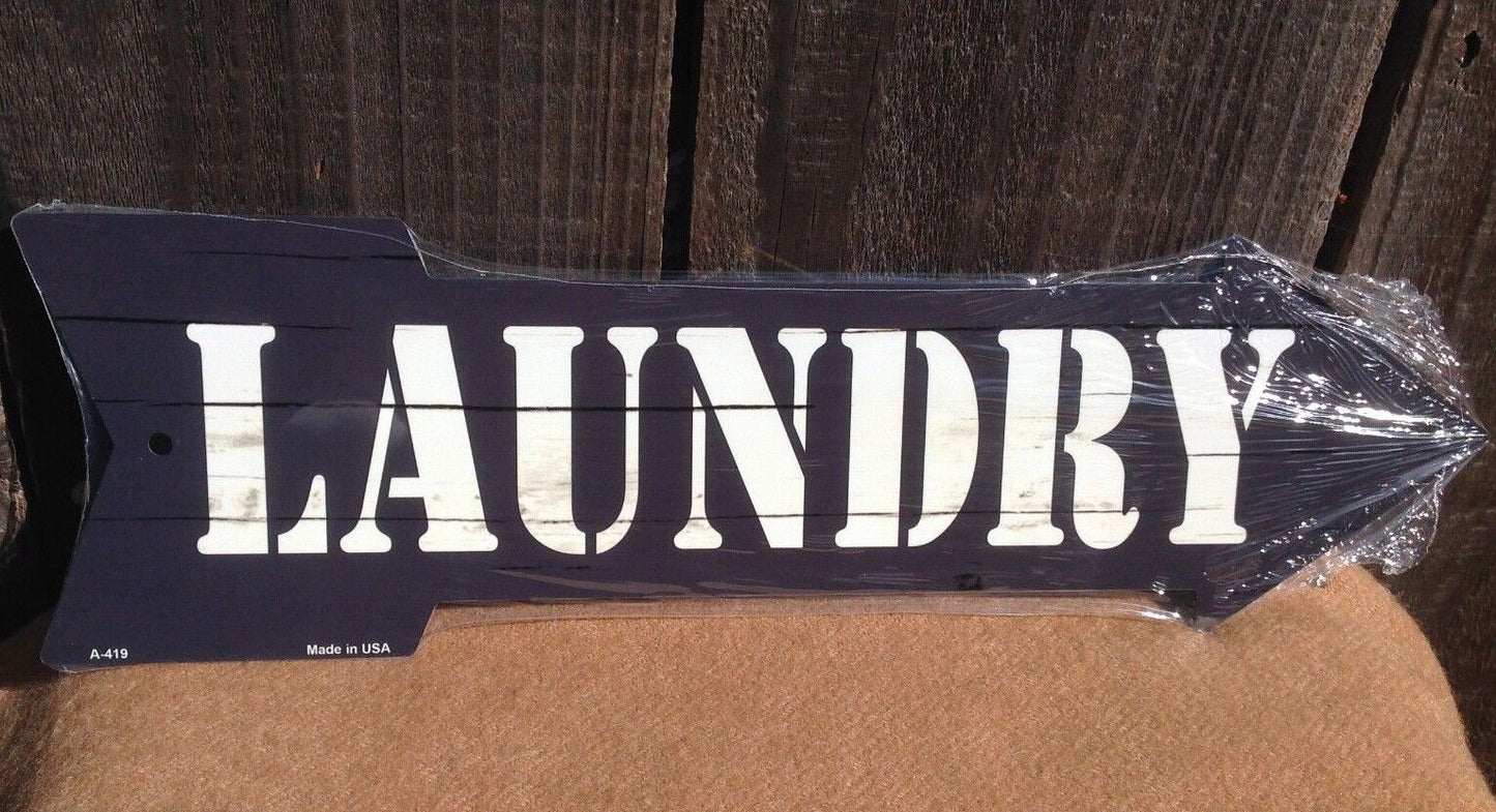 Laundry This Way To Arrow Sign Directional Novelty Metal 17" x 5"