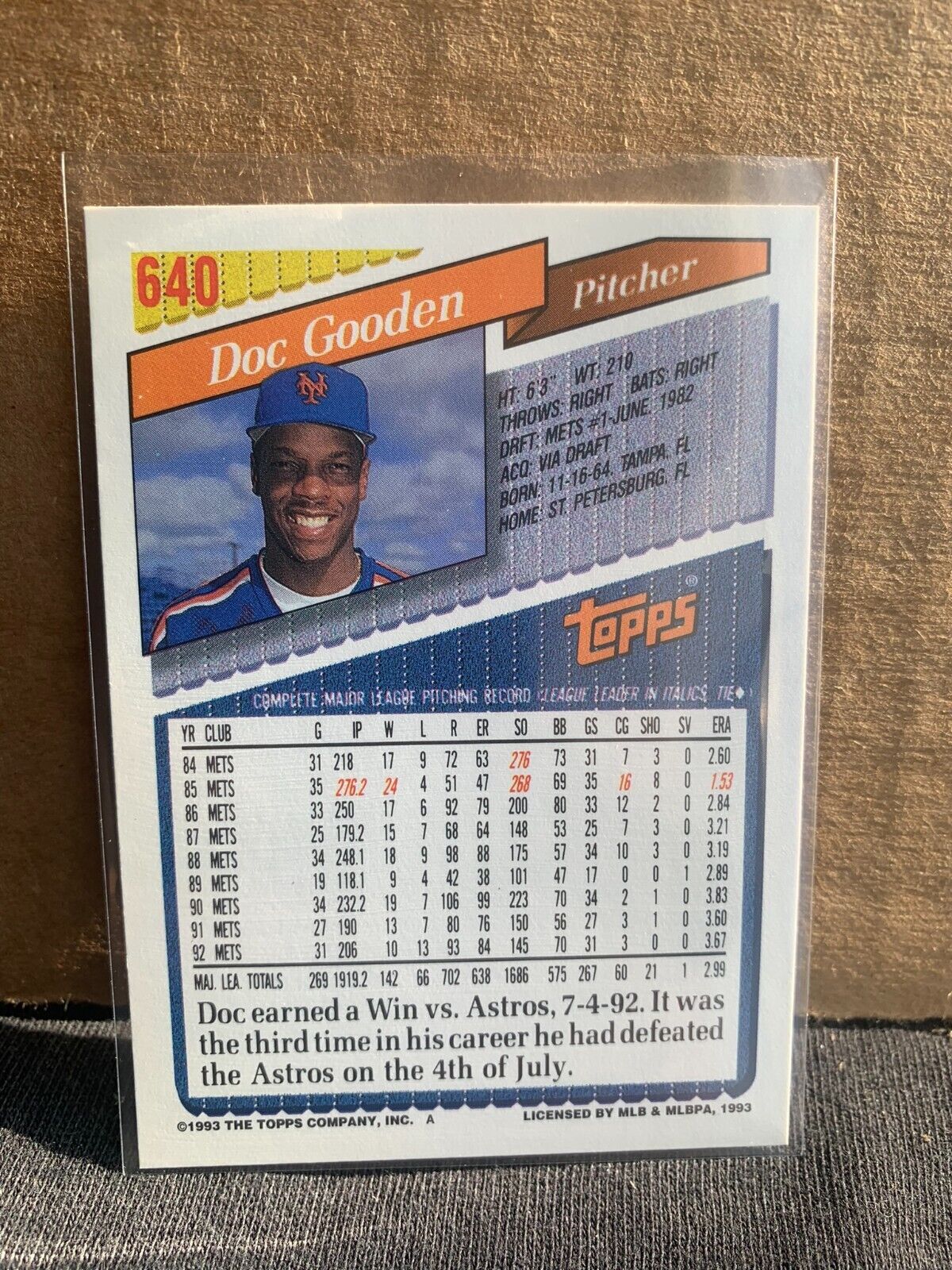 1993 Topps Baseball Card New York Mets Doc Gooden