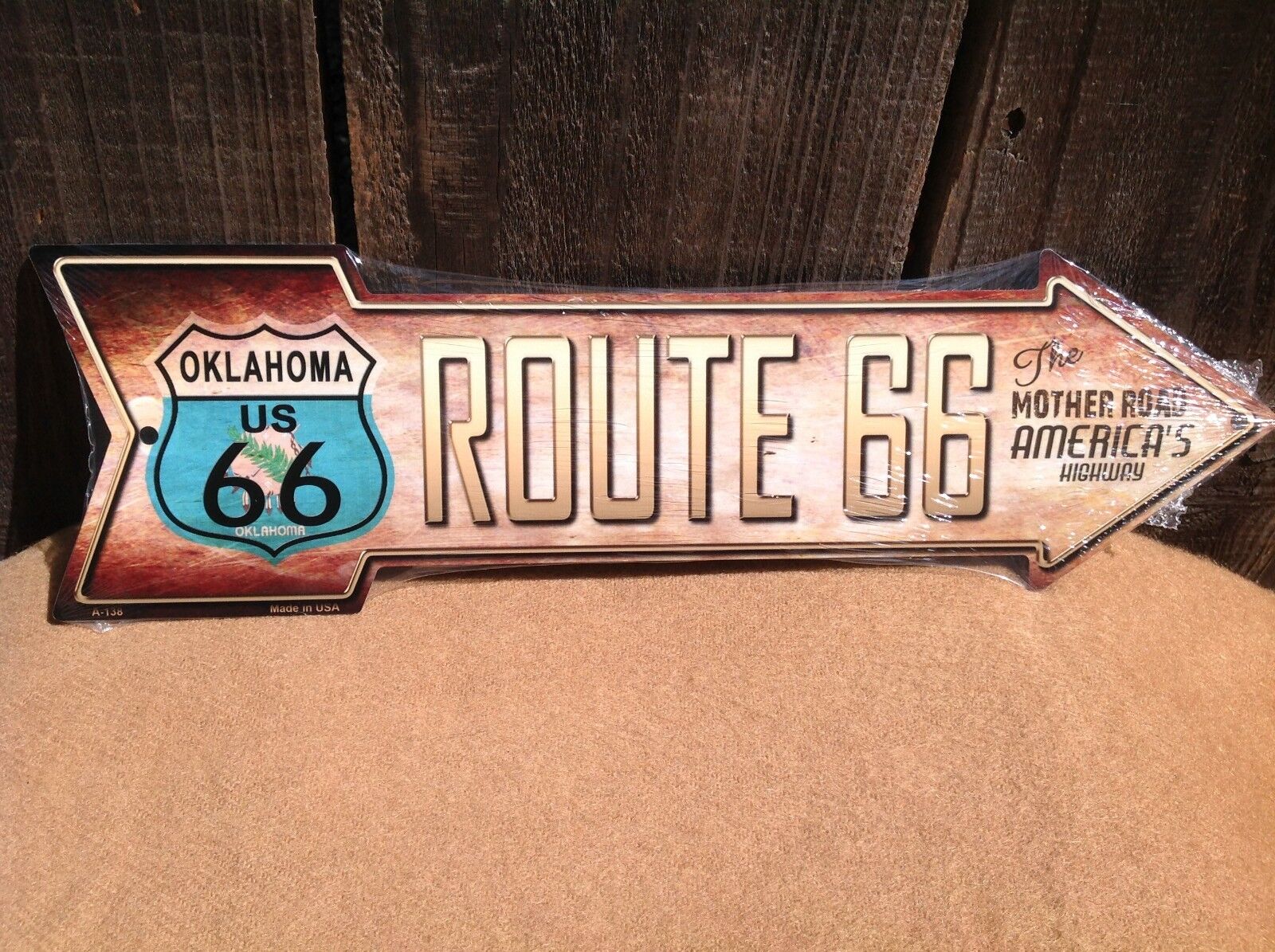 Oklahoma Flag Route 66 This Way To Arrow Sign Novelty Metal 17" x 5"