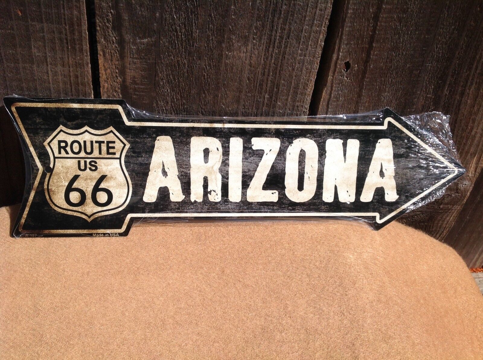 Vintage Arizona Rt 66 This Way Arrow Sign Directional Novelty Metal 17" x 5"