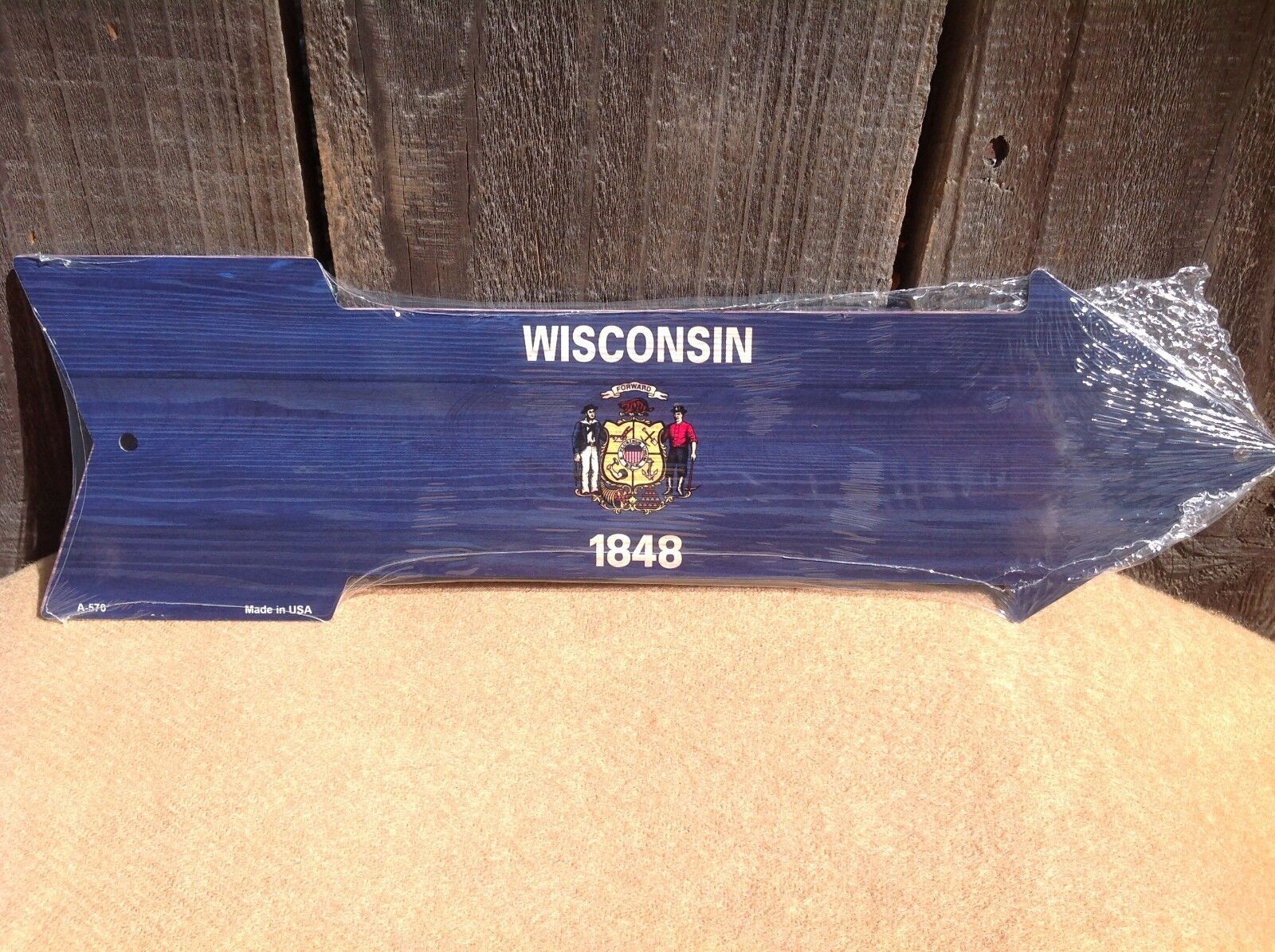 Wisconsin State Flag This Way To Arrow Sign Directional Novelty Metal 17" x 5"