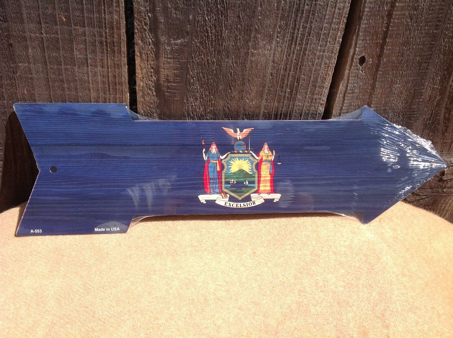 New York State Flag This Way To Arrow Sign Directional Novelty Metal 17" x 5"