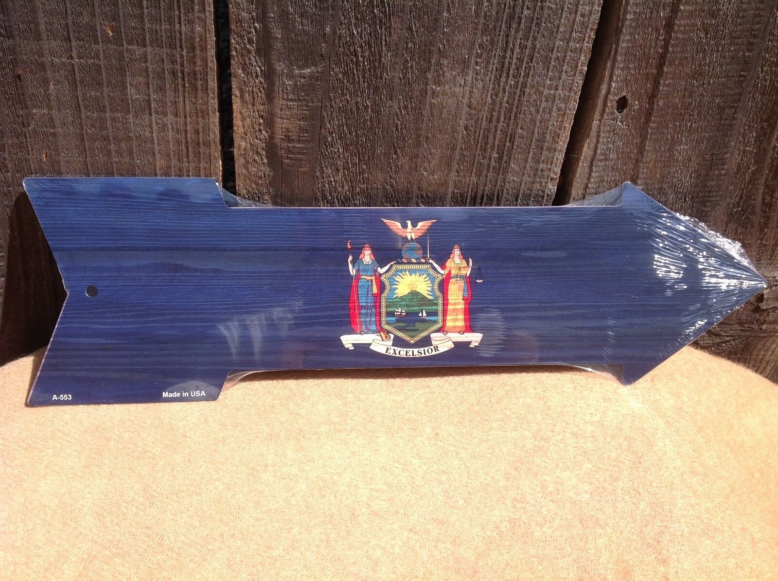 New York State Flag This Way To Arrow Sign Directional Novelty Metal 17" x 5"