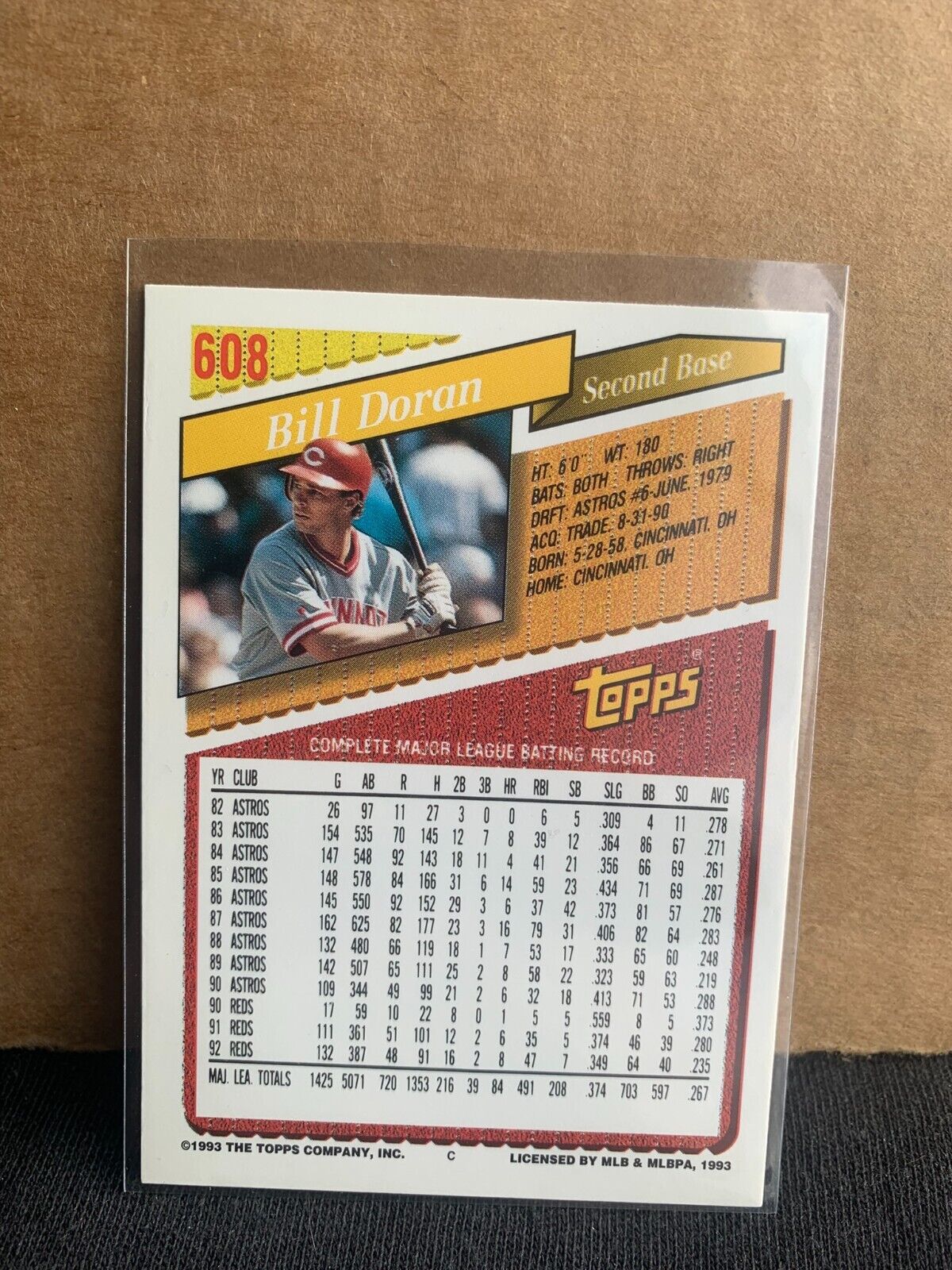 1993 Topps Baseball Card Cincinnati Reds Bill Doran