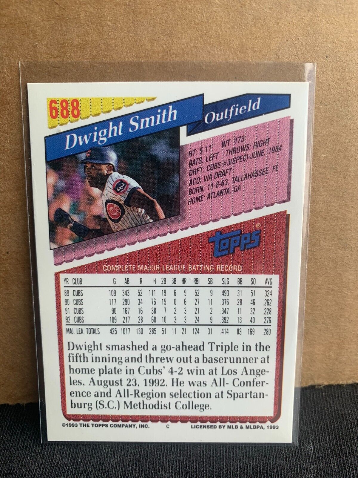 1993 Topps Baseball Card Chicago Cubs Dwight Smith 