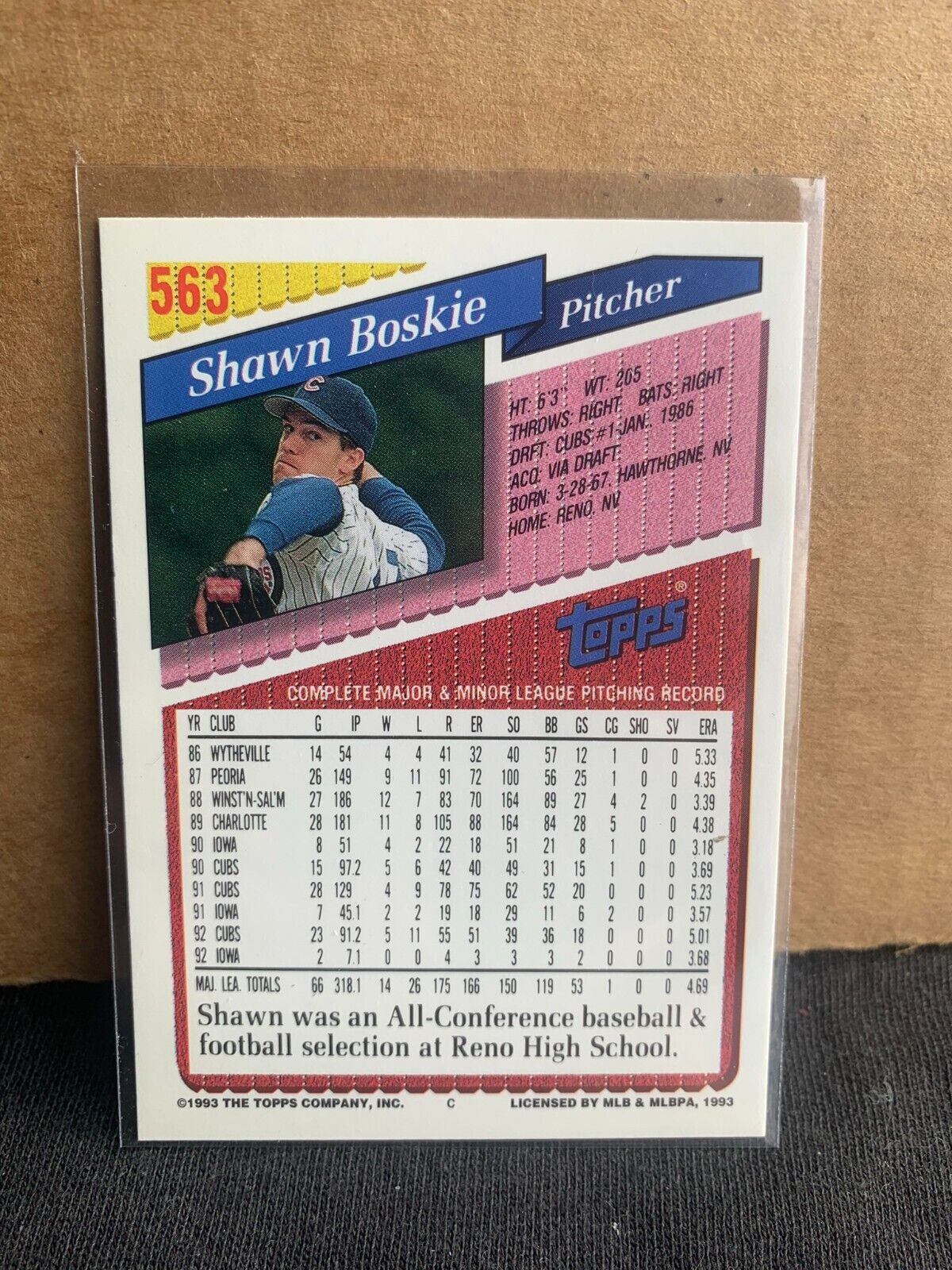 1993 Topps Baseball Card Chicago Cubs Shawn Boskie  