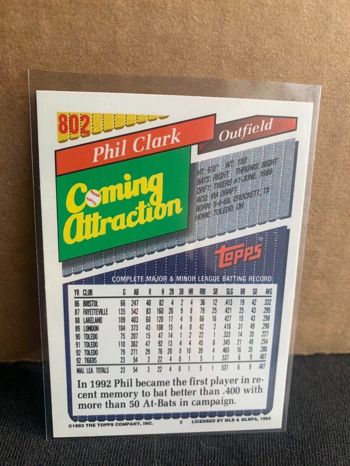 1993 Topps Baseball Card Coming Attraction Phil Clark