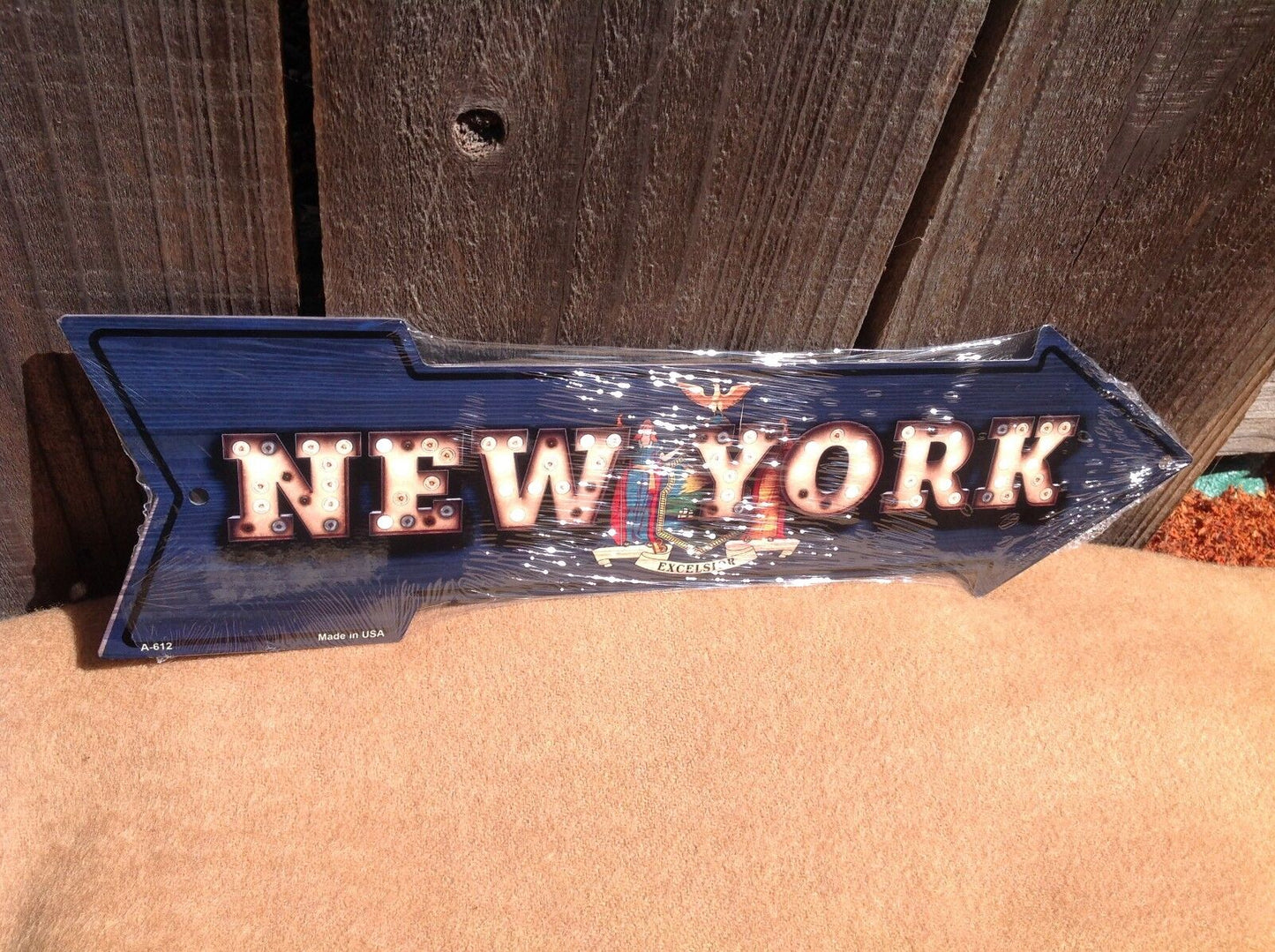 New York State Flag This Way To Arrow Sign Directional Novelty Metal 17" x 5"