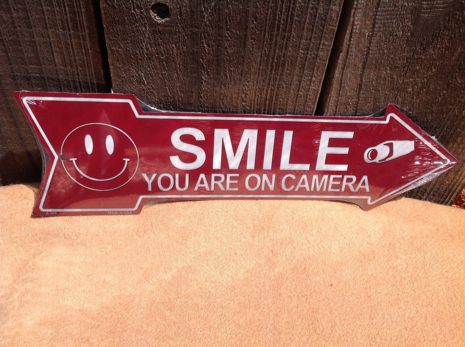 Smile Your On Camera This Way To Arrow Sign Directional Novelty Metal 17" x 5"