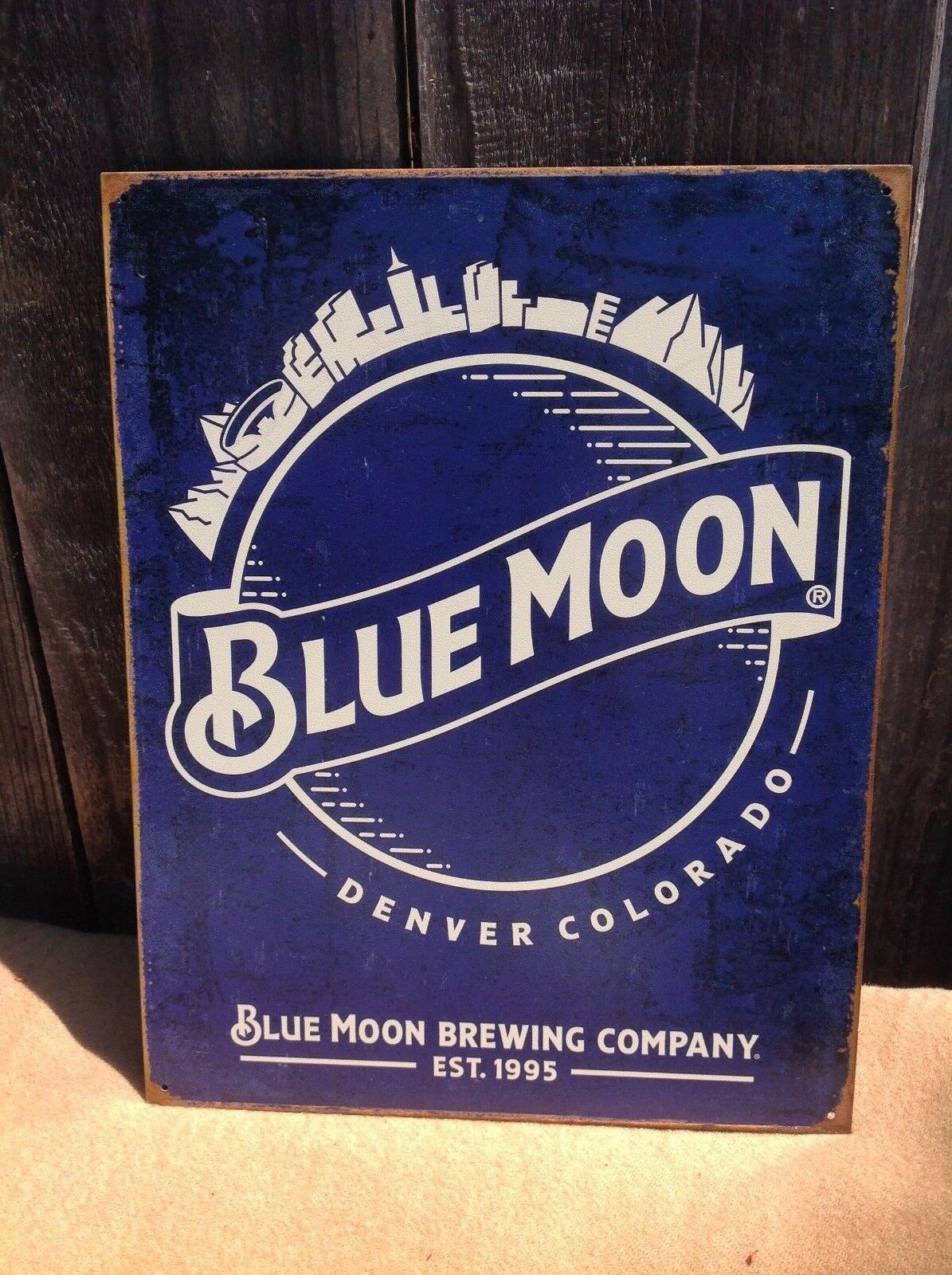 Blue Moon Beer Brewing Company 1995 Metal Sign Tin Vintage Garage Bar Rustic