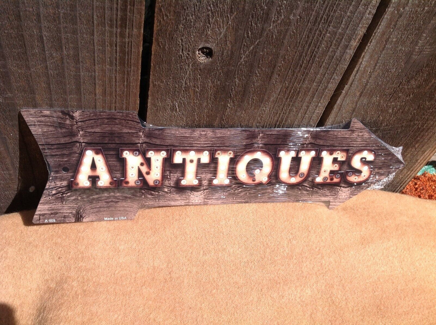 Antiques This Way To Arrow Sign Directional Novelty Metal 17" x 5"