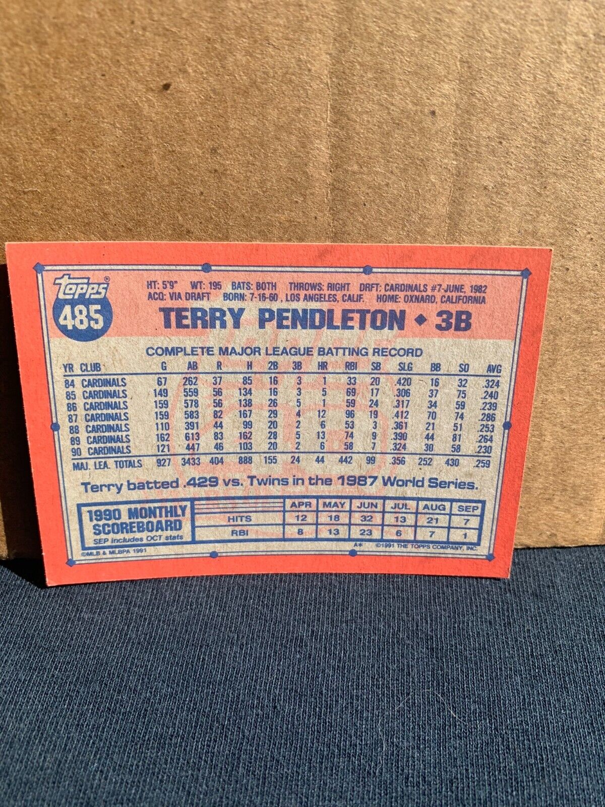 1991 Topps Baseball Card St. Louis Cardinals Terry Pendleton