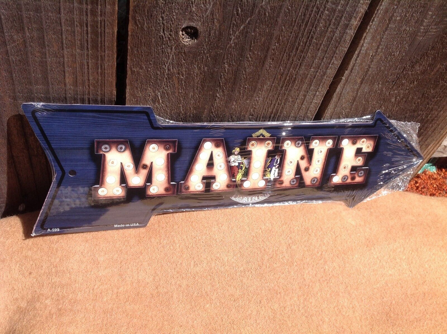 Maine State Flag This Way To Arrow Sign Directional Novelty Metal 17" x 5"