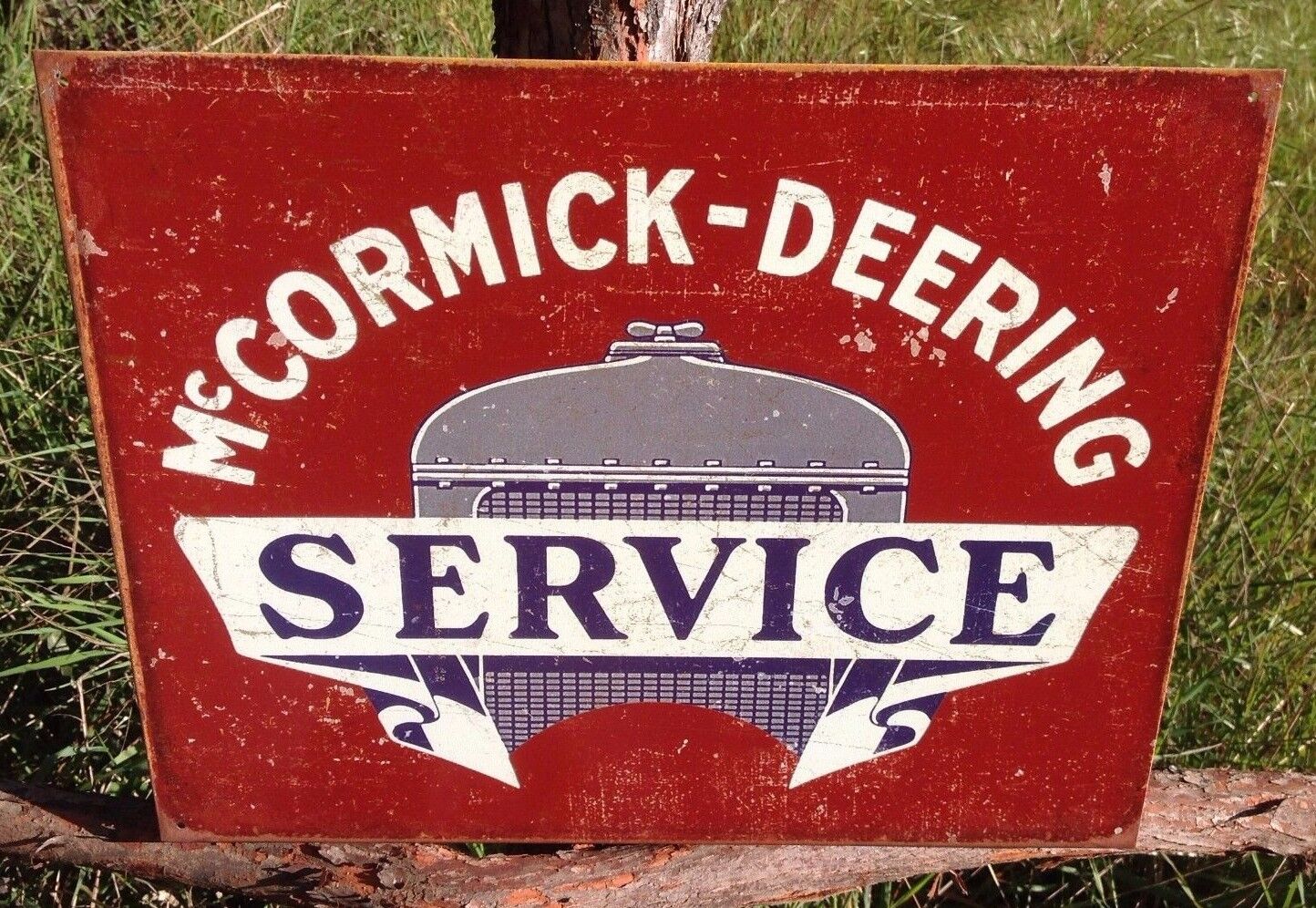 McCormick Deering Tractor Service Tin Metal Sign Garage Barn Shop Vintage