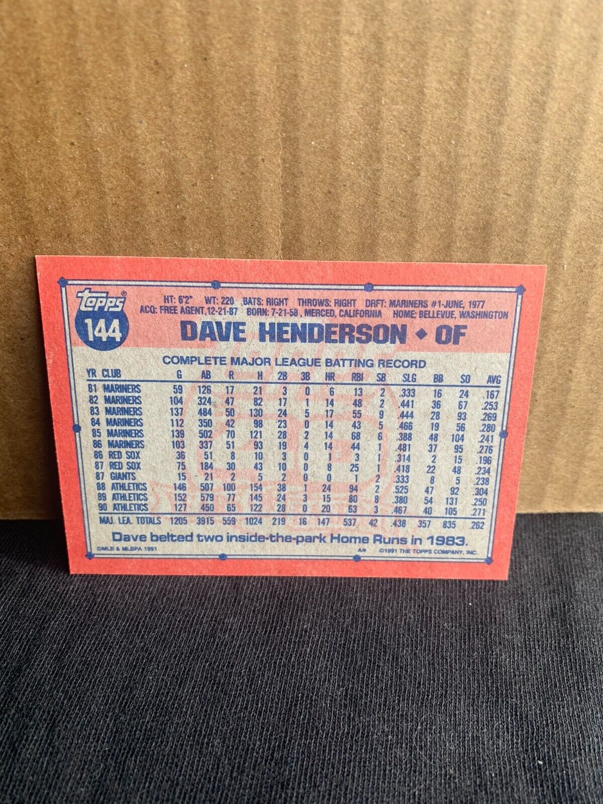 1991 Topps Baseball Card Oakland Athletics Dave Henderson