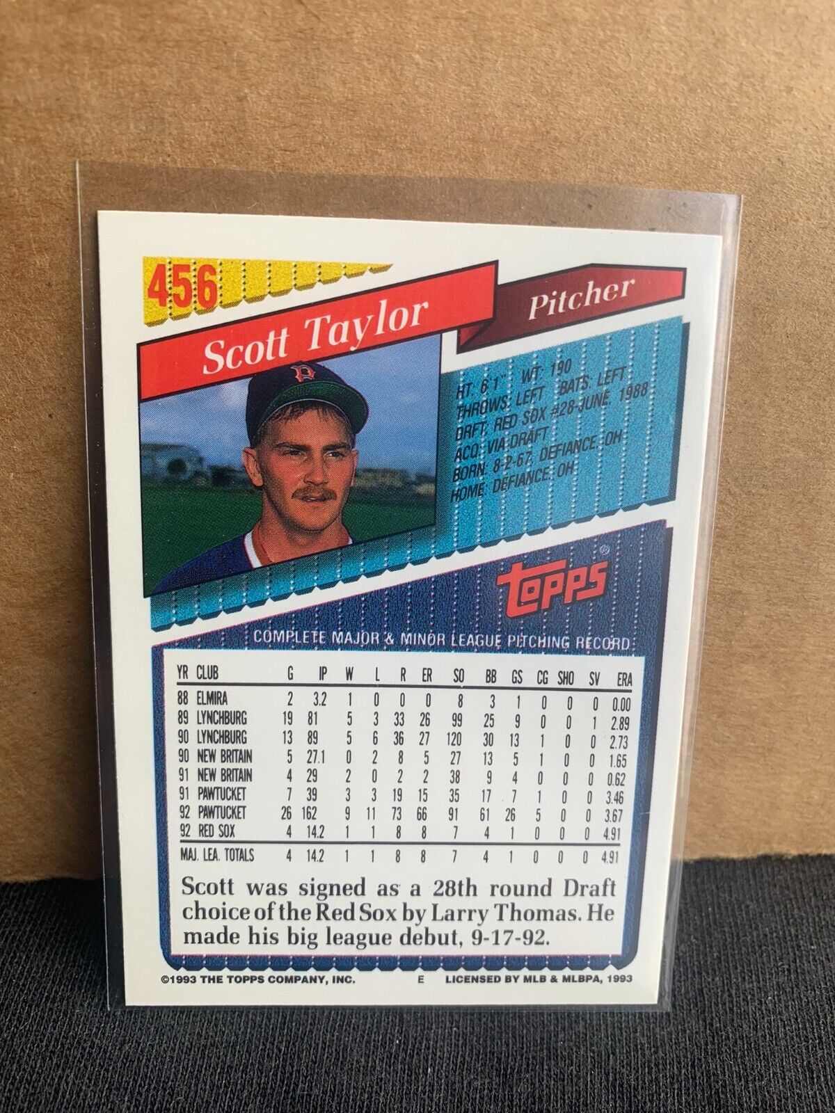 1993 Topps Baseball Card Boston Red Sox Scott Taylor
