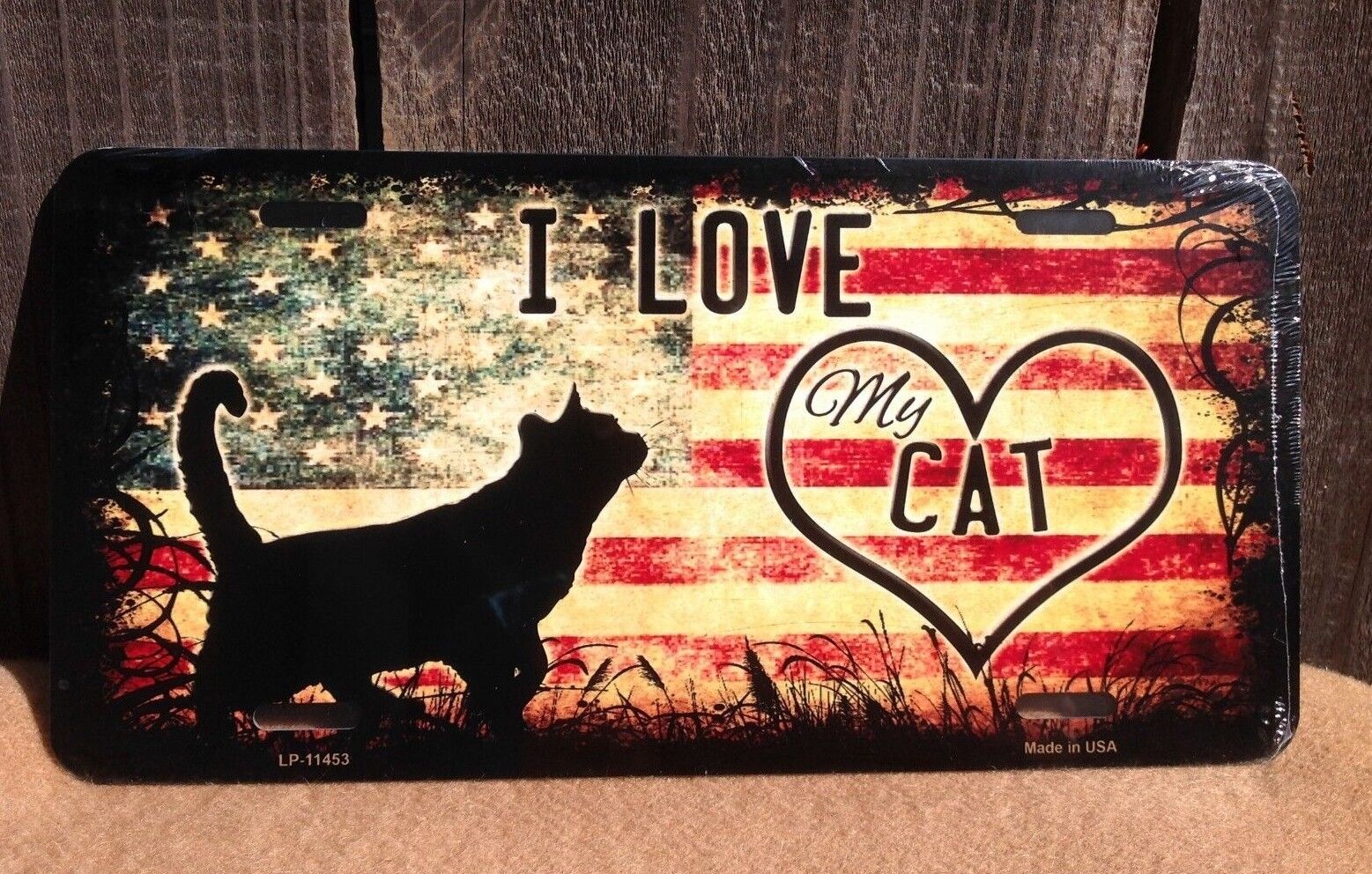 I Love My Cat American Flag Pet Animal Dog Lovers Novelty Auto License Plate