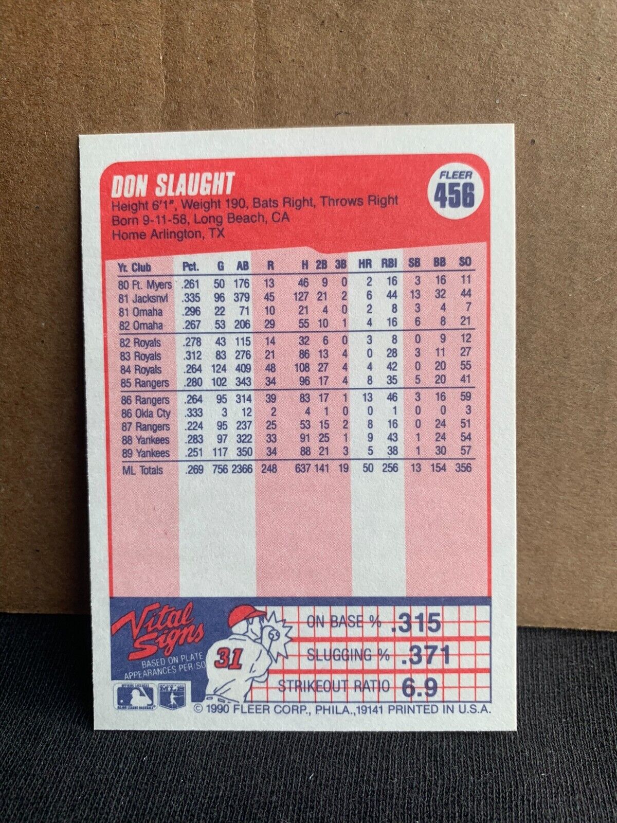 1990 Fleer Baseball Card New York Yankees Don Slaught