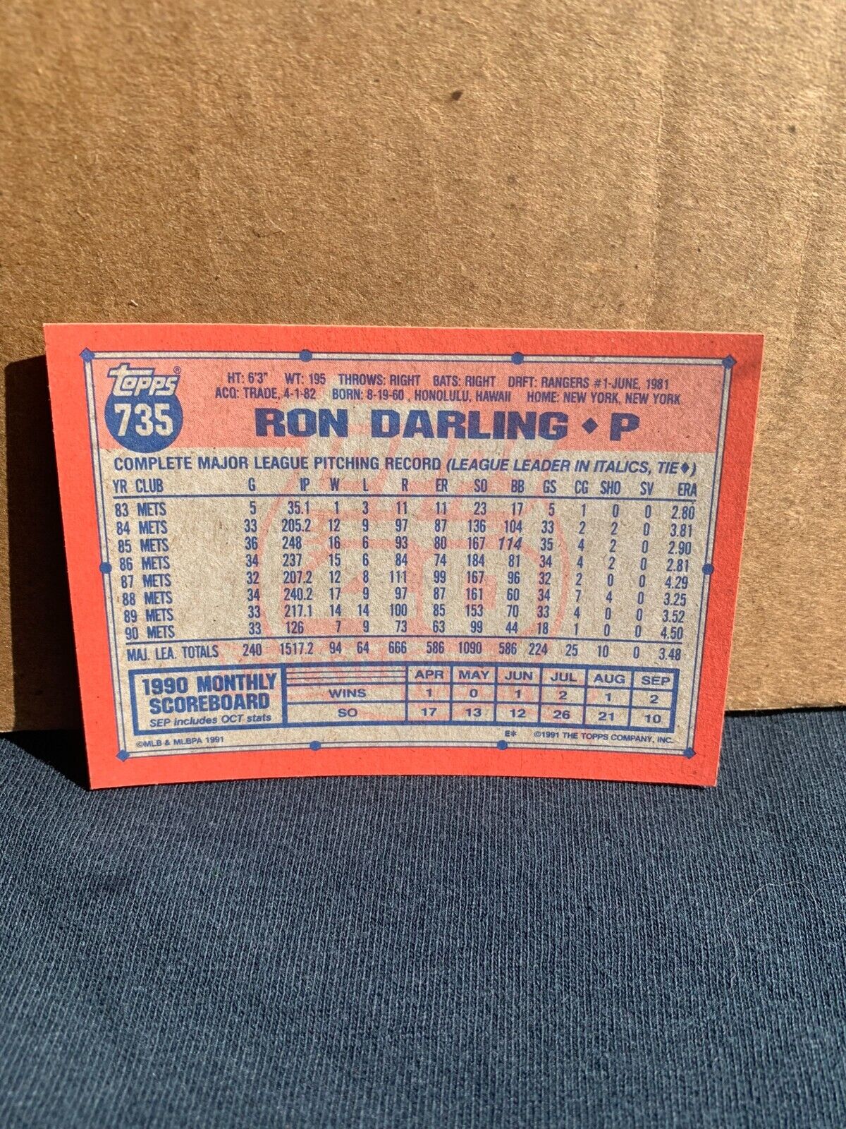 1991 Topps Baseball Card New York Mets Ron Darling