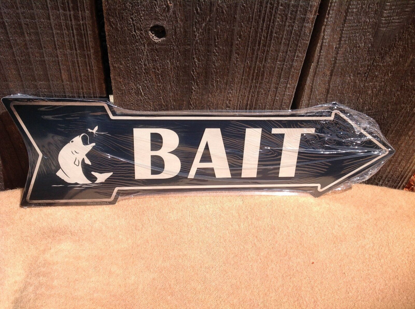 Fishing Bait This Way To Arrow Sign Directional Novelty Metal 17" x 5"