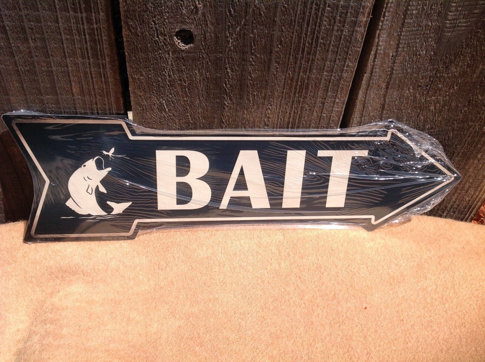Fishing Bait This Way To Arrow Sign Directional Novelty Metal 17" x 5"