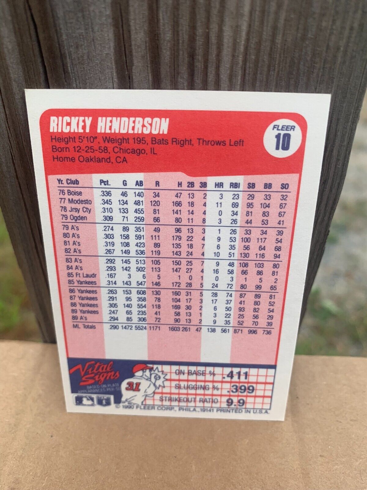 1990 Fleer Baseball Card Oakland Athletics Rickey Henderson