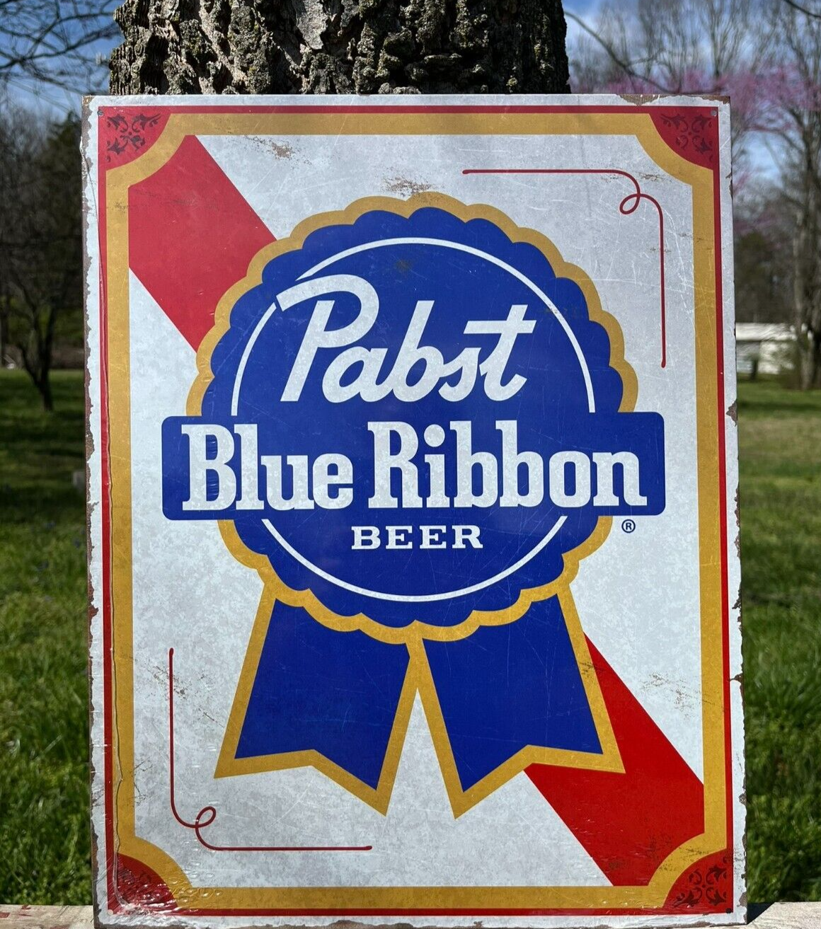 Pabst Blue Ribbon Beer Tin Metal Sign Famous Classic Bar