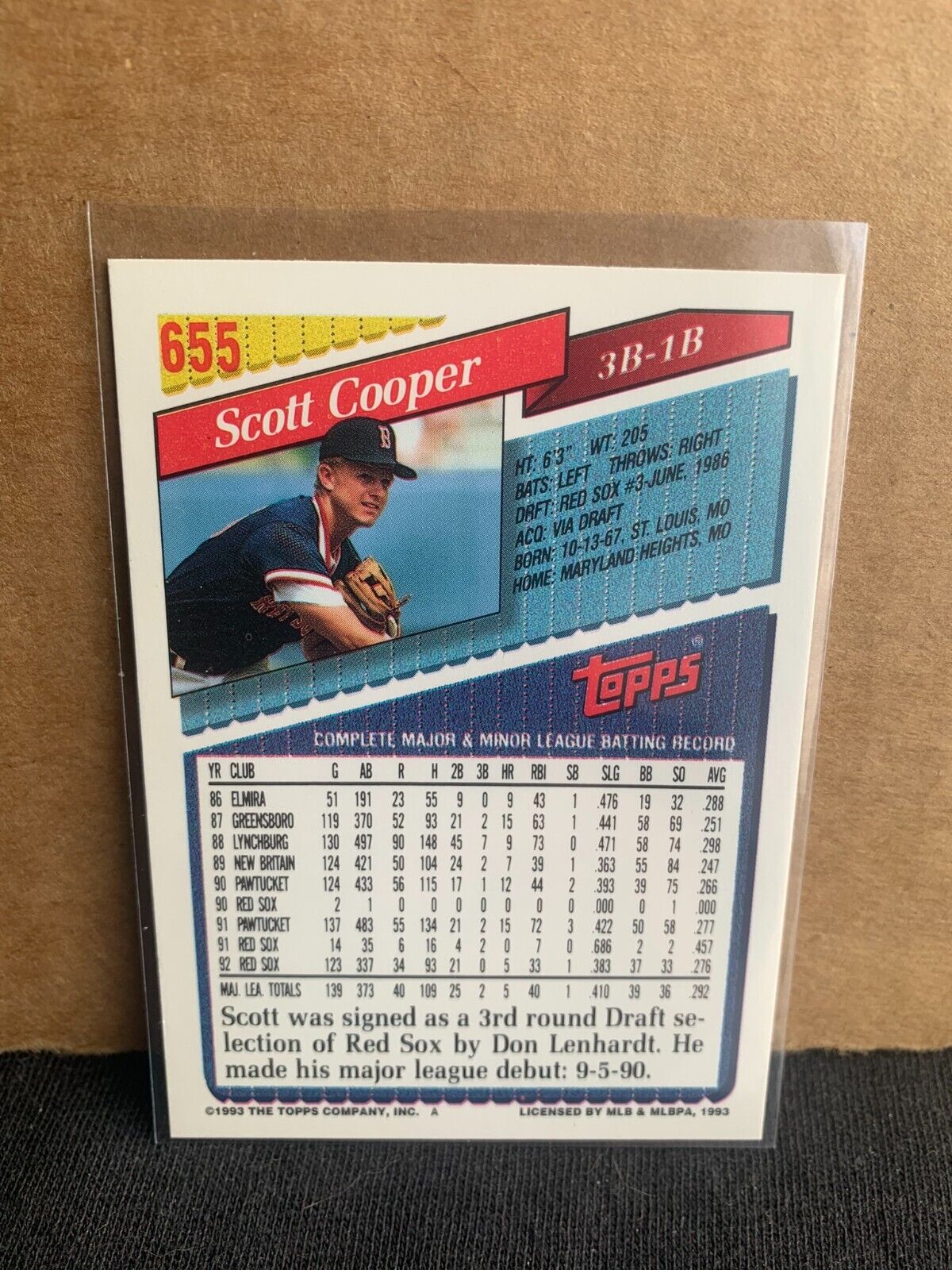 1993 Topps Baseball Card Boston Red Sox Scott Cooper 