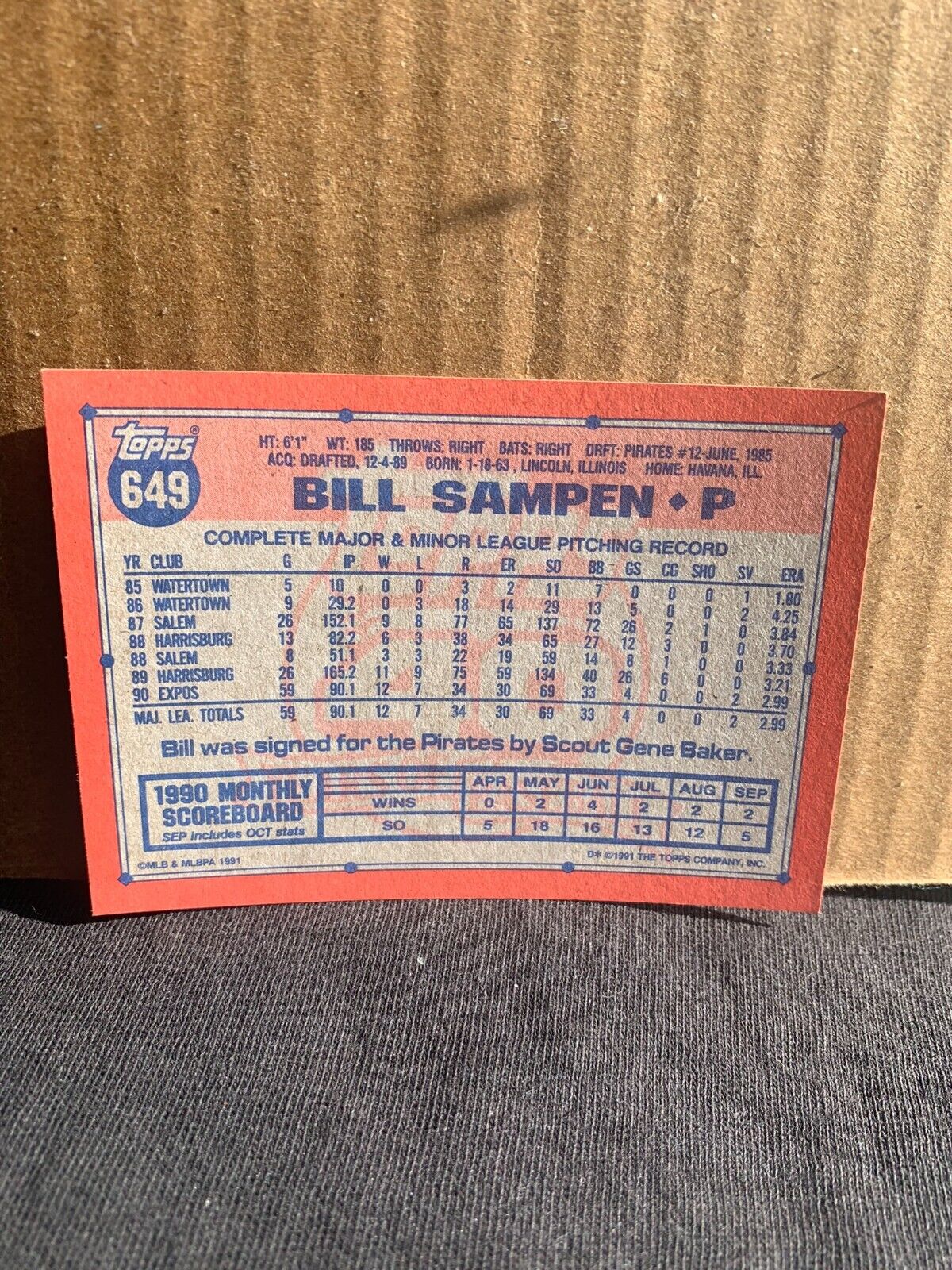 1991 Topps Baseball Card Montreal Expos Bill Sampen