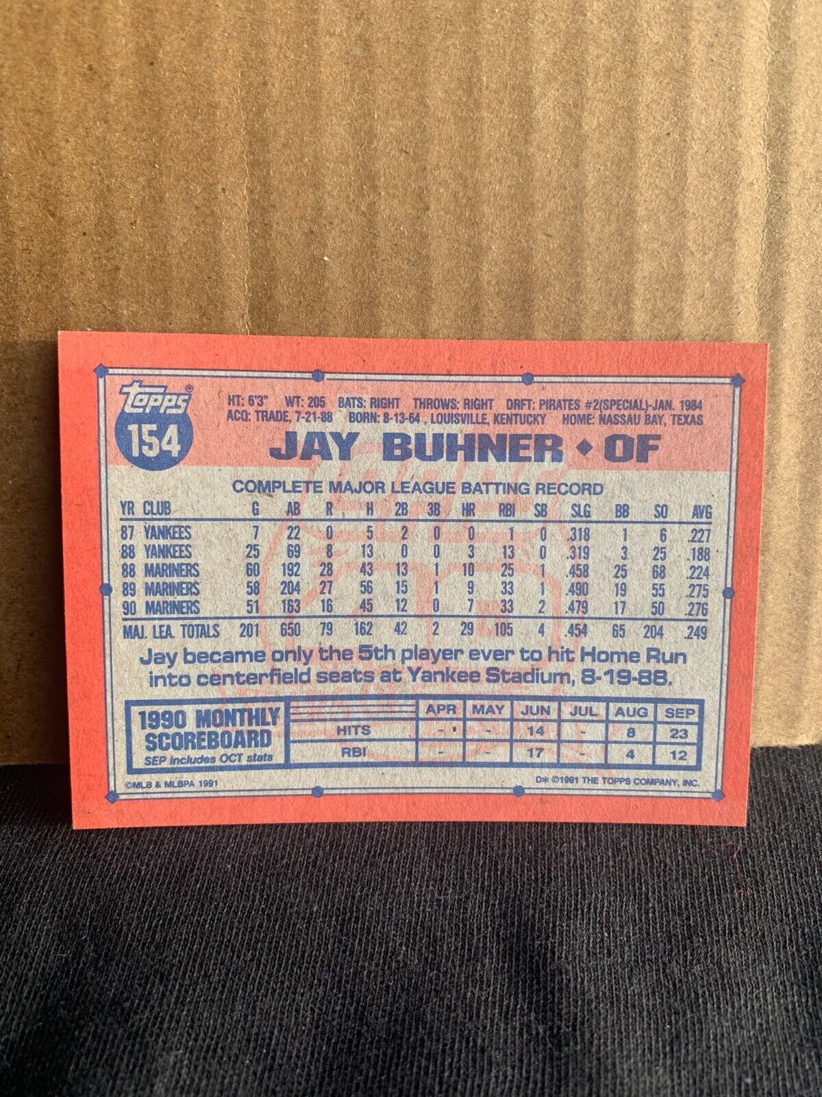 1991 Topps Baseball Card Seattle Mariners Jay Buhner