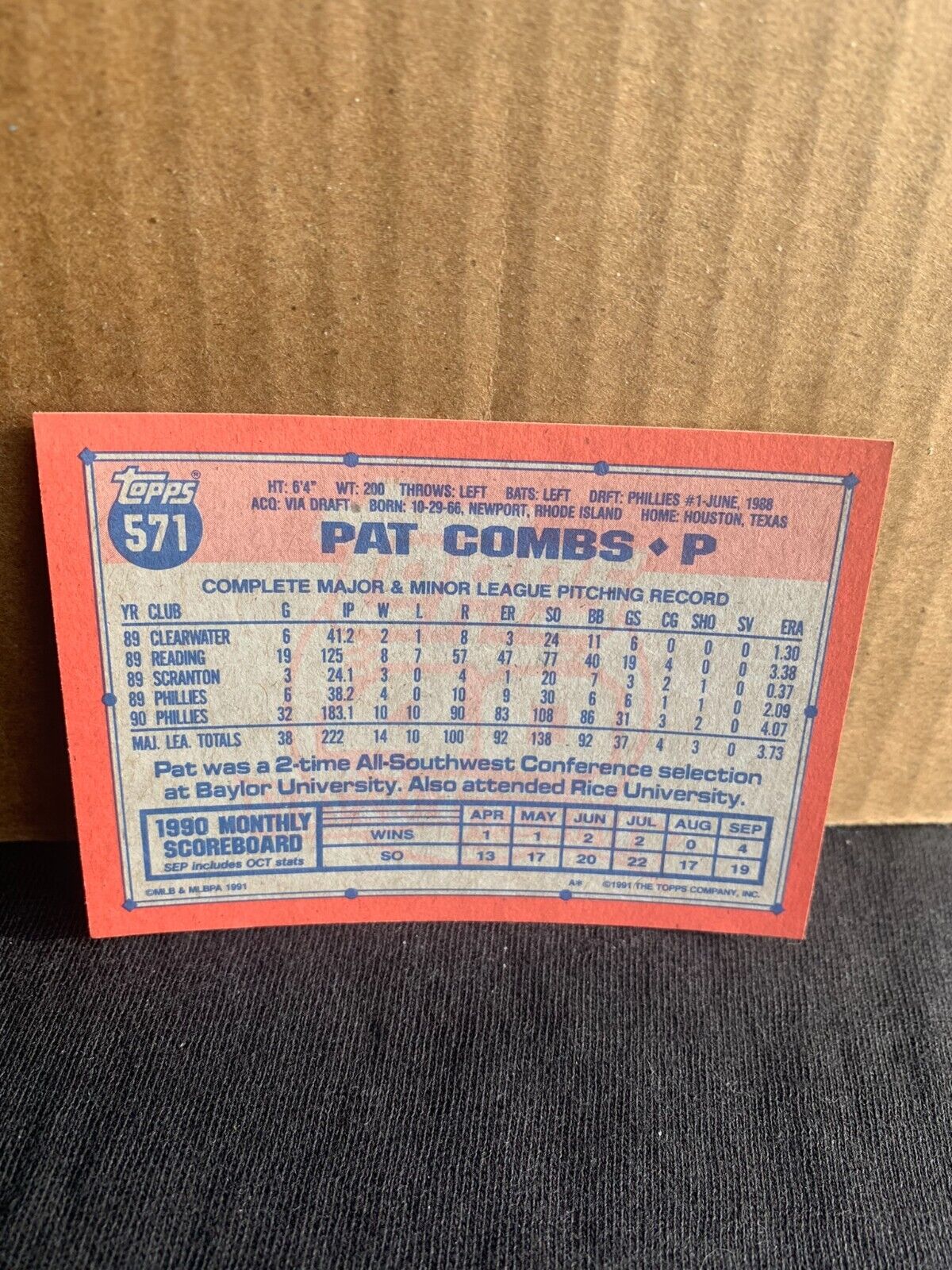 1991 Topps Baseball Card Philadelphia Phillies Pat Combs