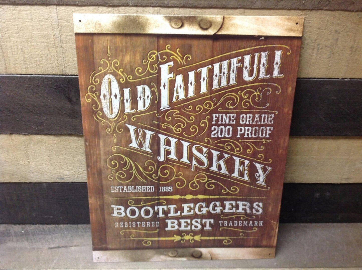 Old Faithful Whiskey Bootleggers Sign Tin Vintage Garage Bar Decor Old Rustic