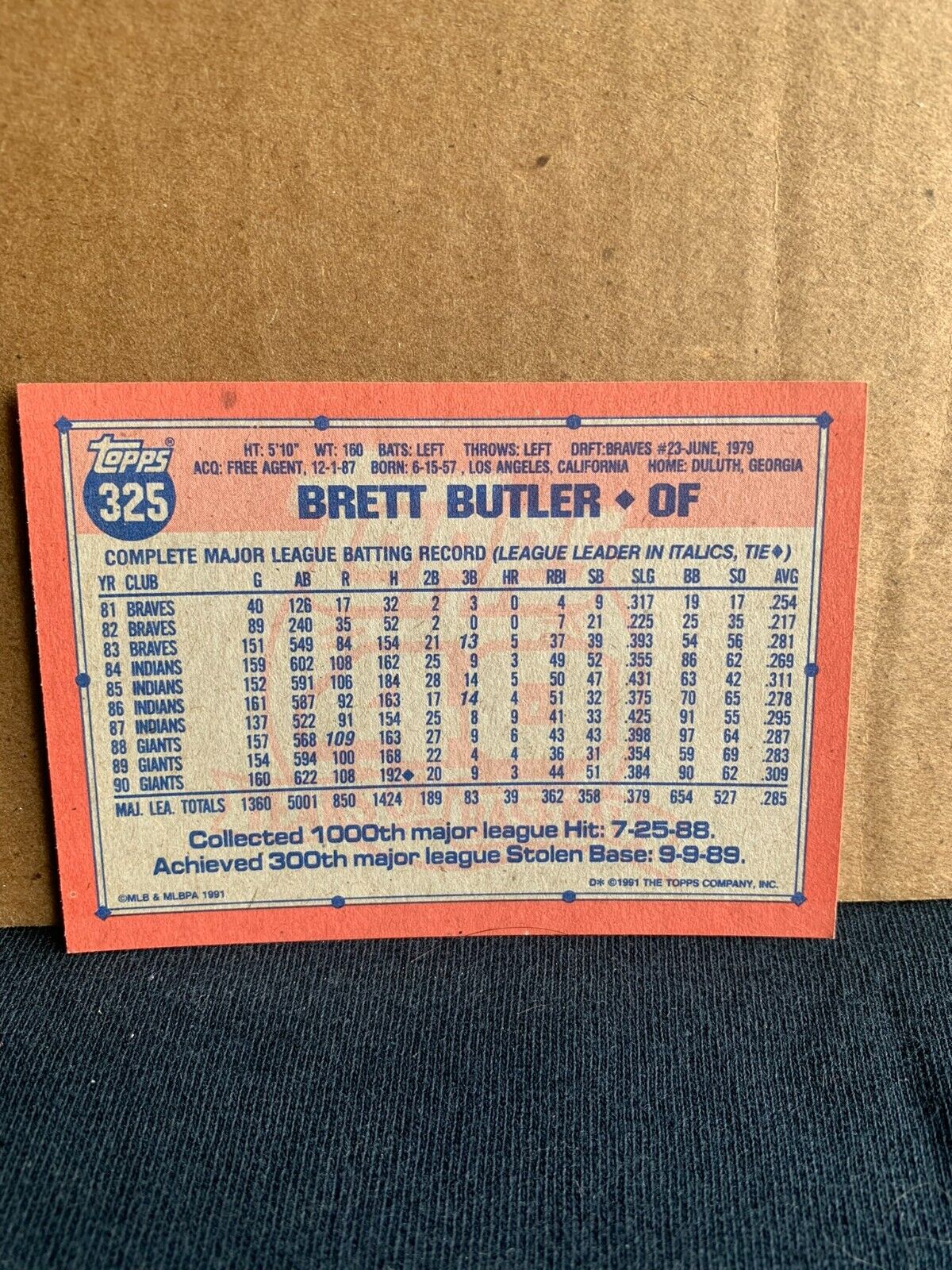 1991 Topps Baseball Card San Francisco Giants Brett Butler