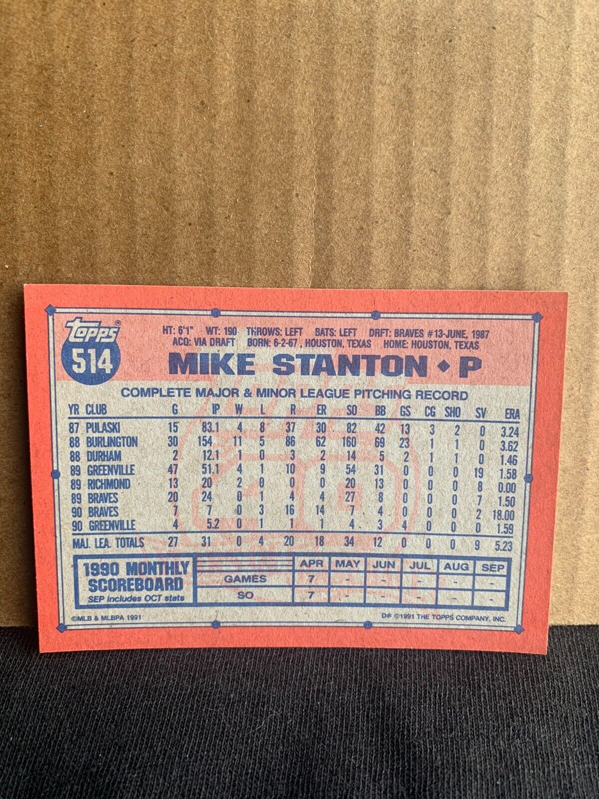 1991 Topps Baseball Card Atlanta Braves Mike Stanton