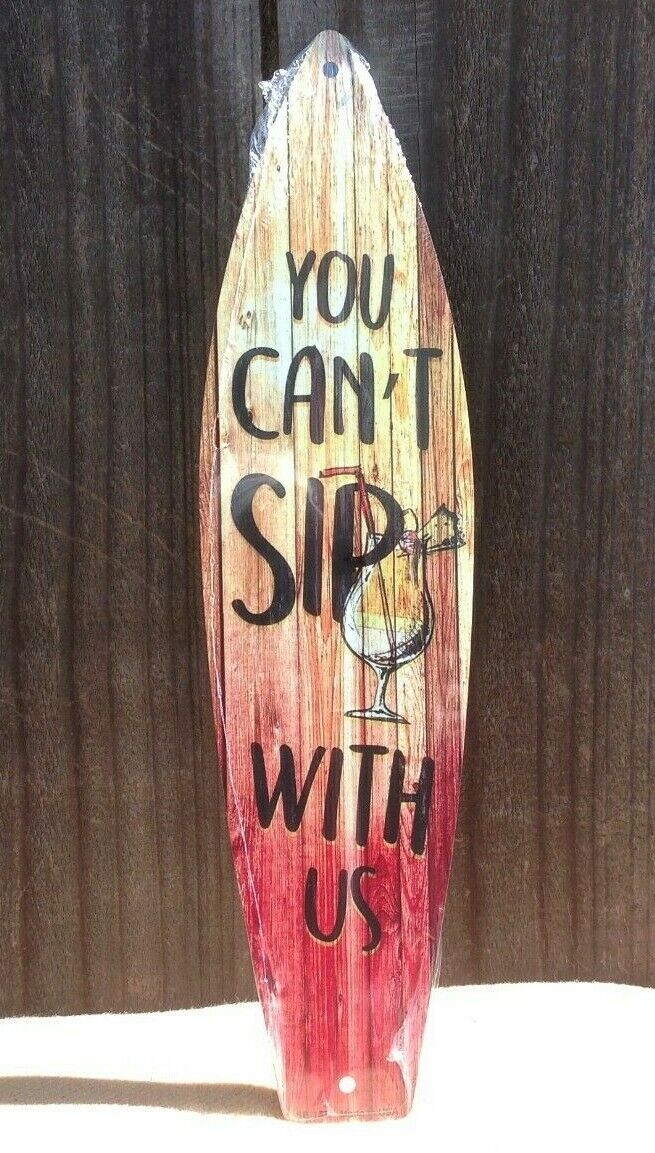 Sip With Us Funny Tropical Drink Mini Novelty Beach Surf Board Sign 17" x 4.5"