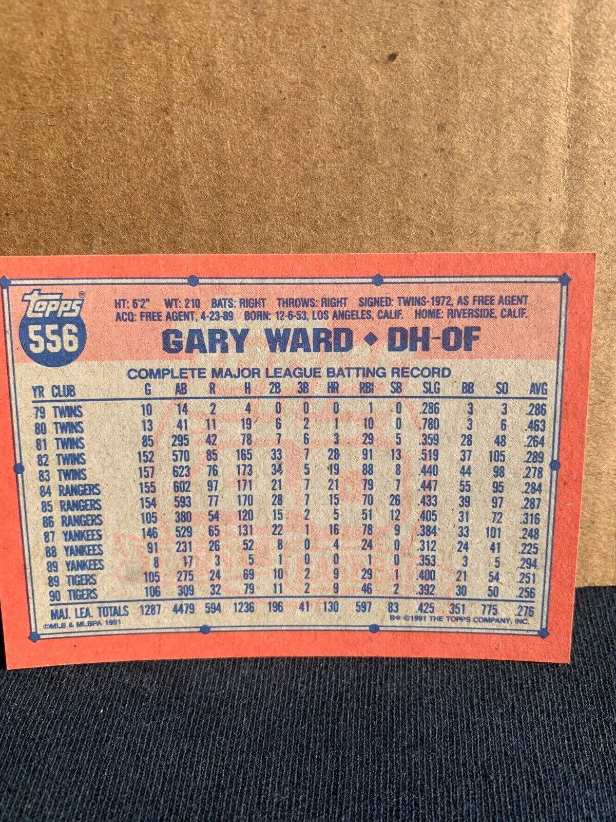1991 Topps Baseball Card Detroit Tigers Gary Ward