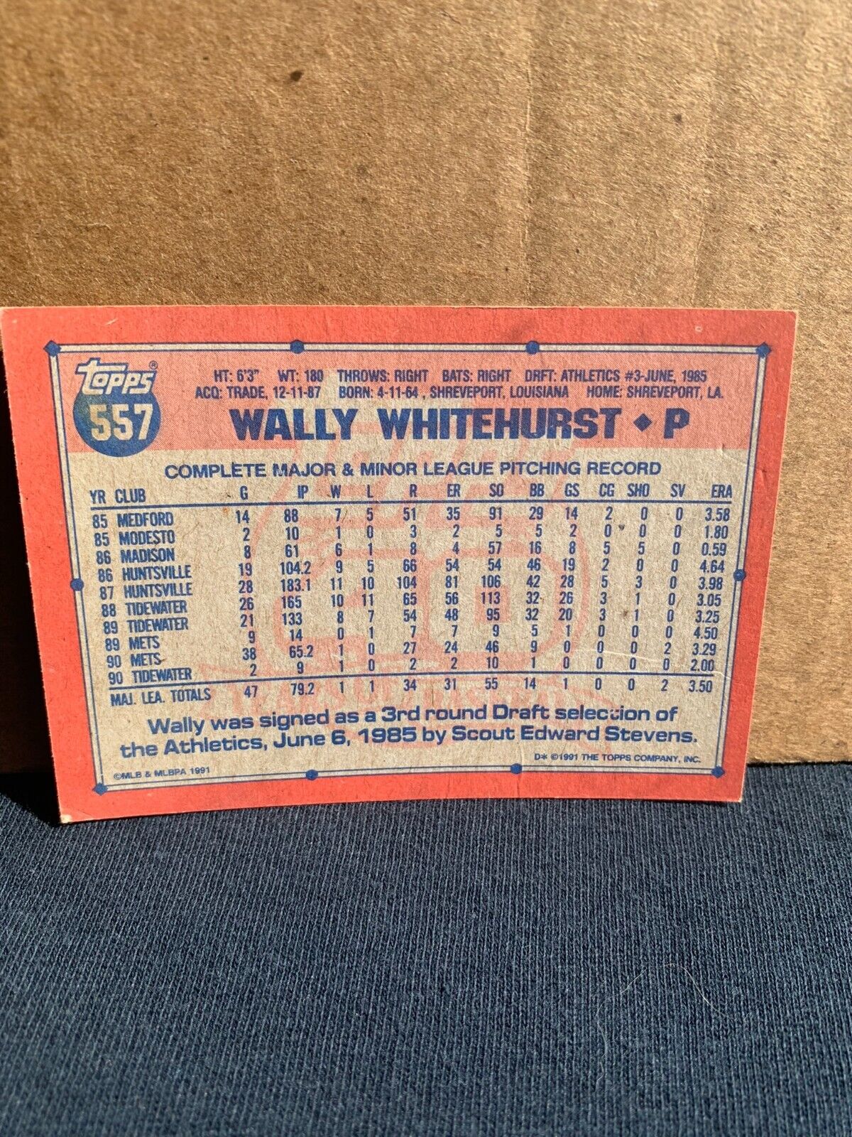 1991 Topps Baseball Card New York Mets Wally Whitehurst