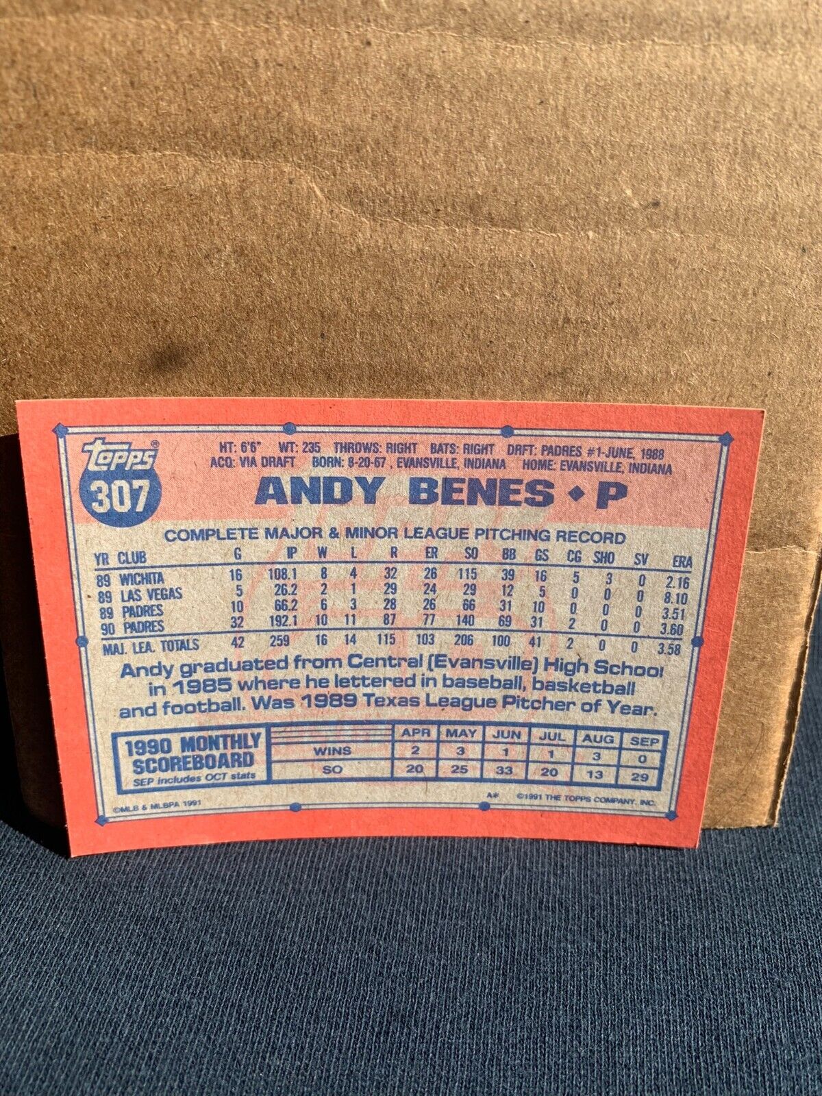 1991 Topps Baseball Card San Diego Padres Andy Benes