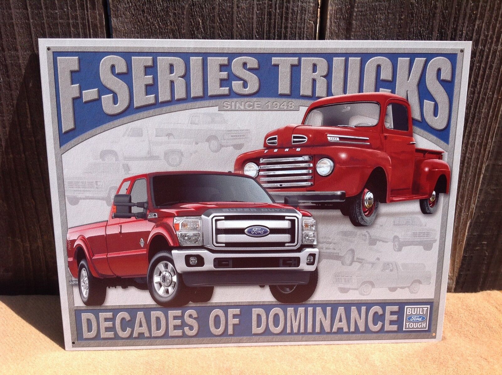 Vintage Ford F Series Trucks Tin Metal Sign Garage Classic Decades of Dominance