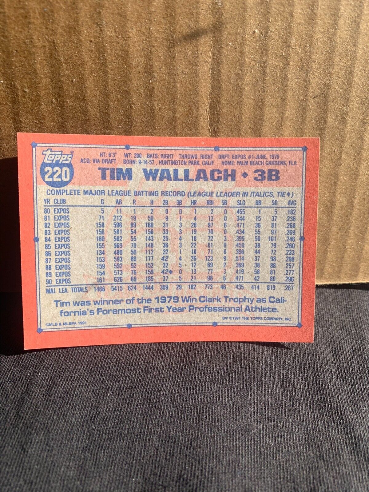 1991 Topps Baseball Card Montreal Expos Tim Wallach