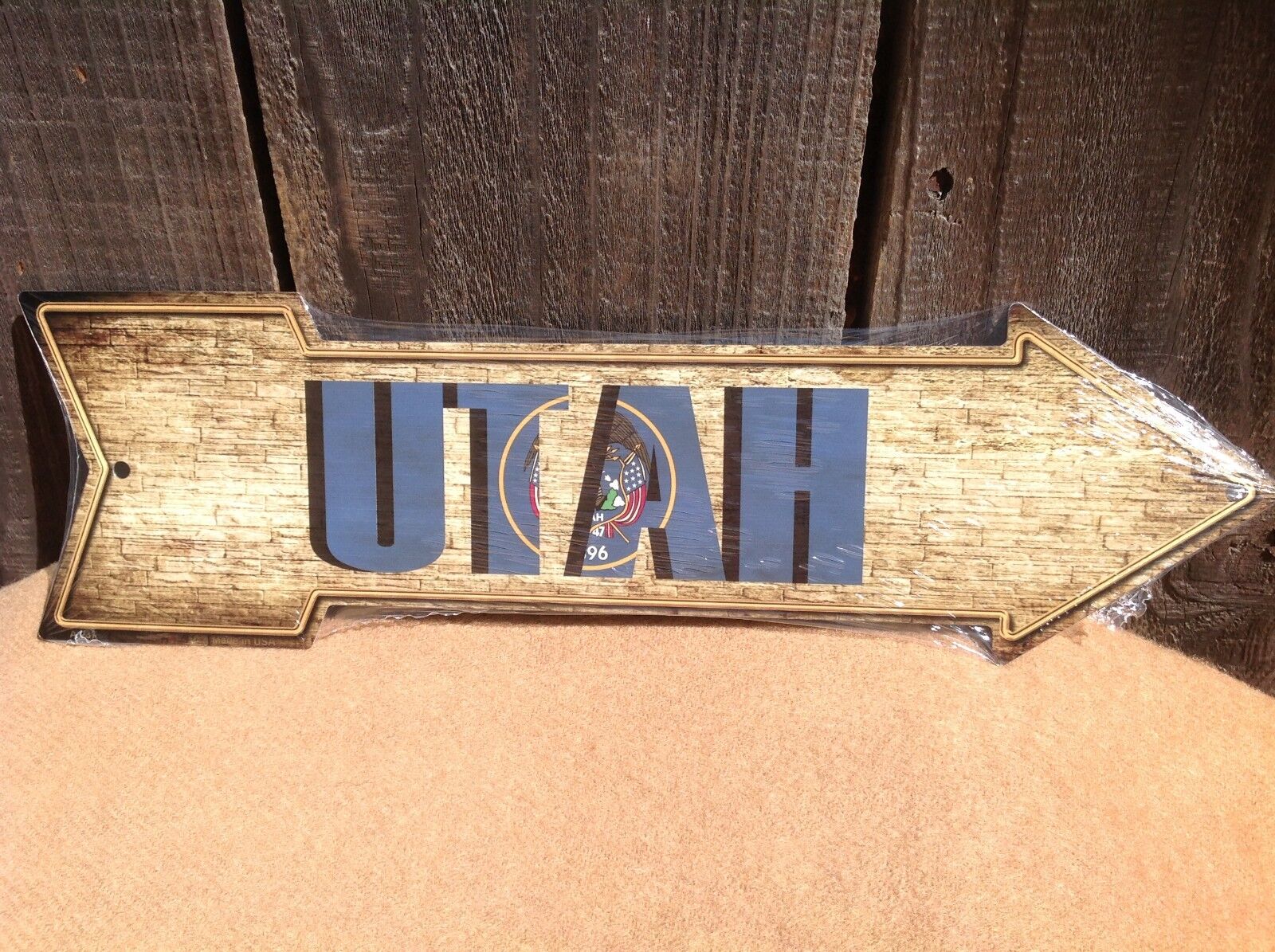 Utah State Flag This Way To Arrow Sign Novelty Metal 17" x 5"